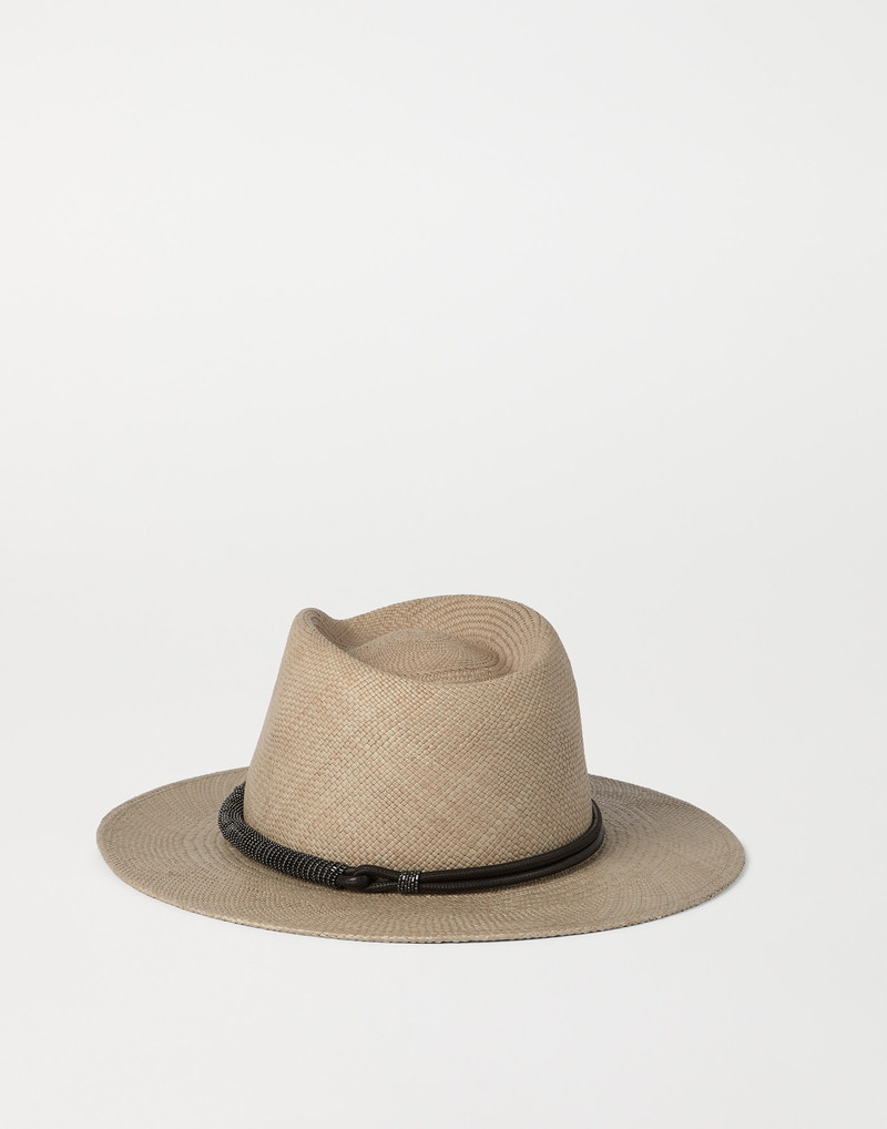 Brunello Cucinelli Straw fedora with precious leather band outlook