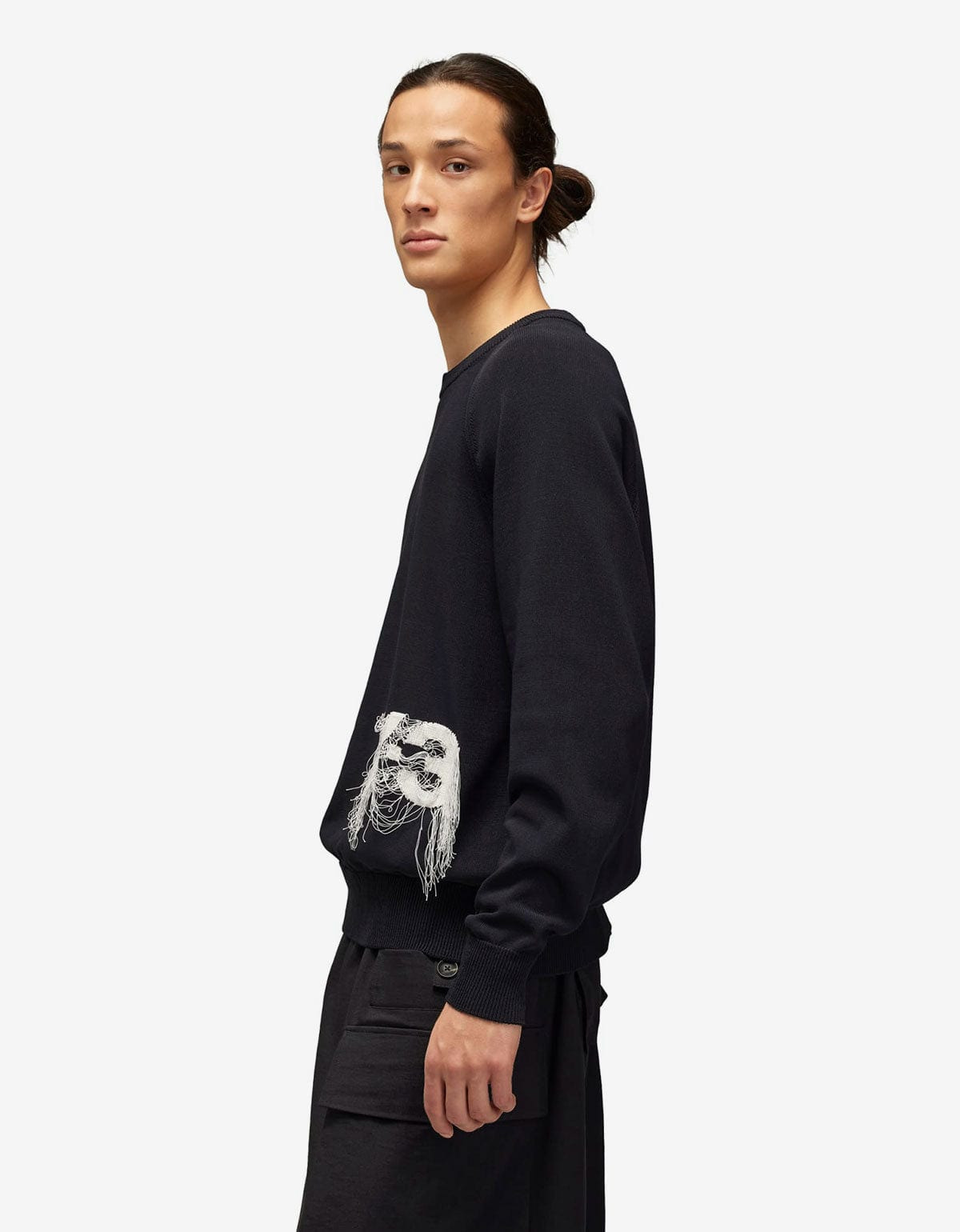 Y-3 Black Frayed Logo Sweater - 5