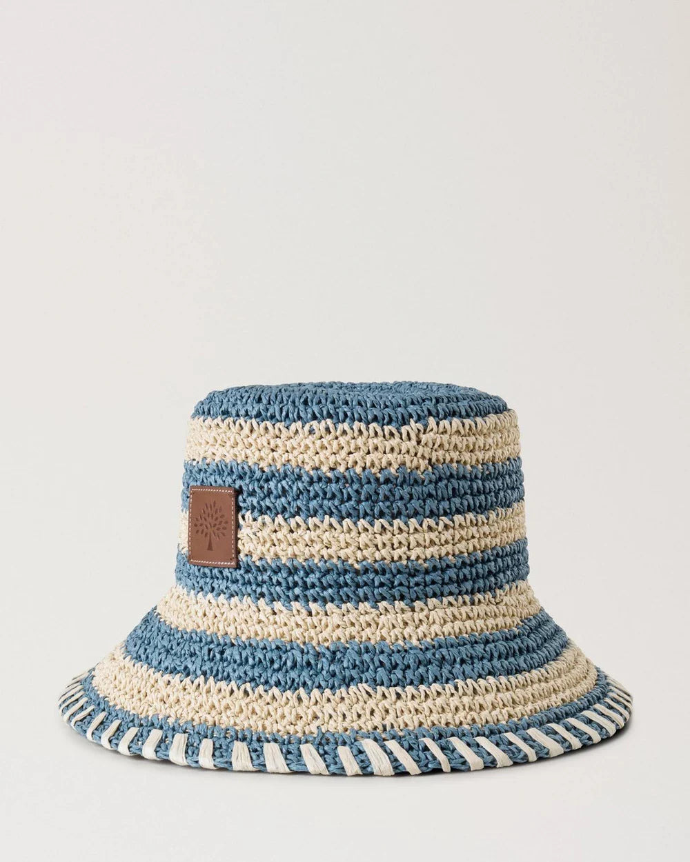 Horizontal Striped Bucket Hat Brighton Blue Paper Raffia - 4