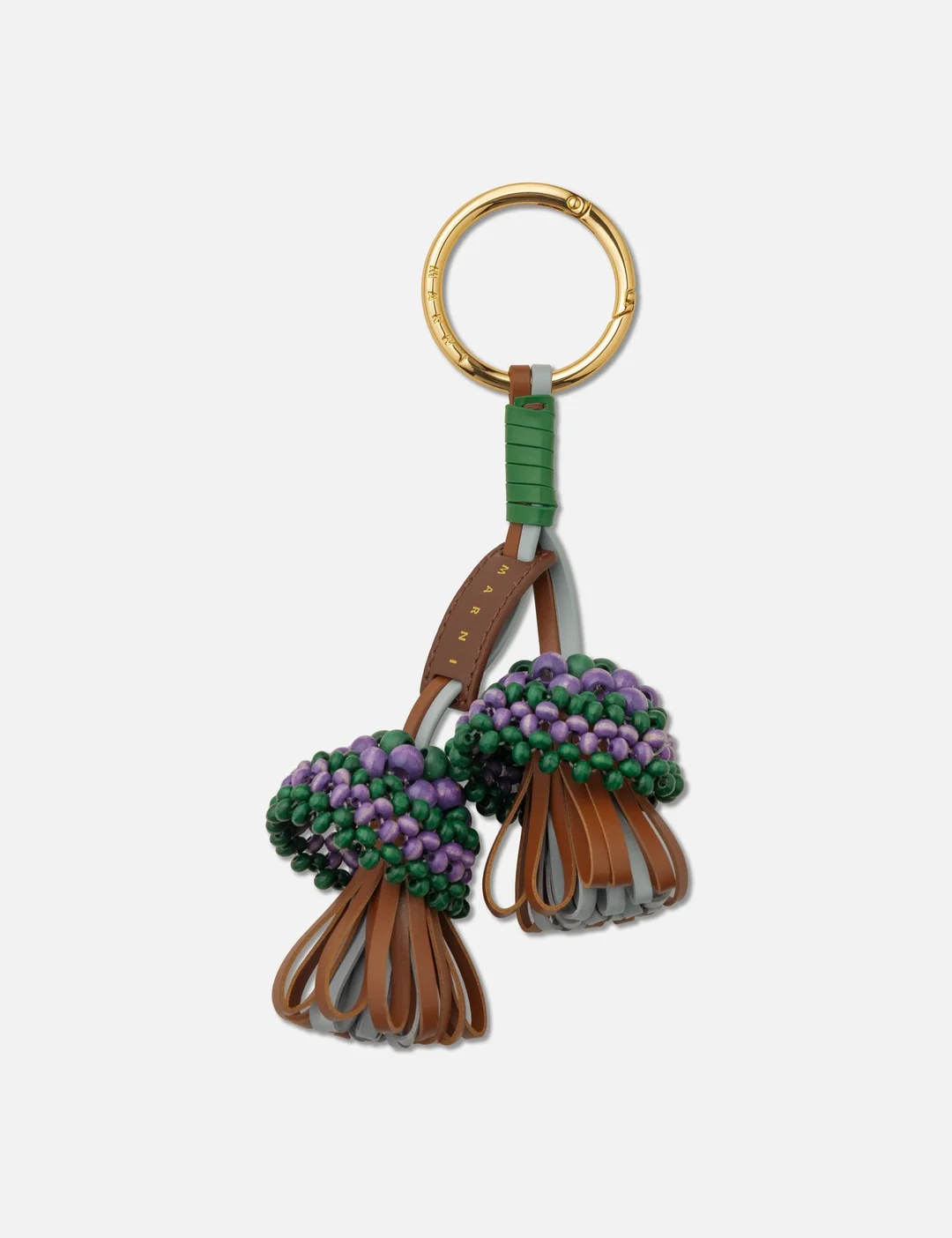 LEATHER KEYRING WITH WOODEN BEAD DETAIL - 1