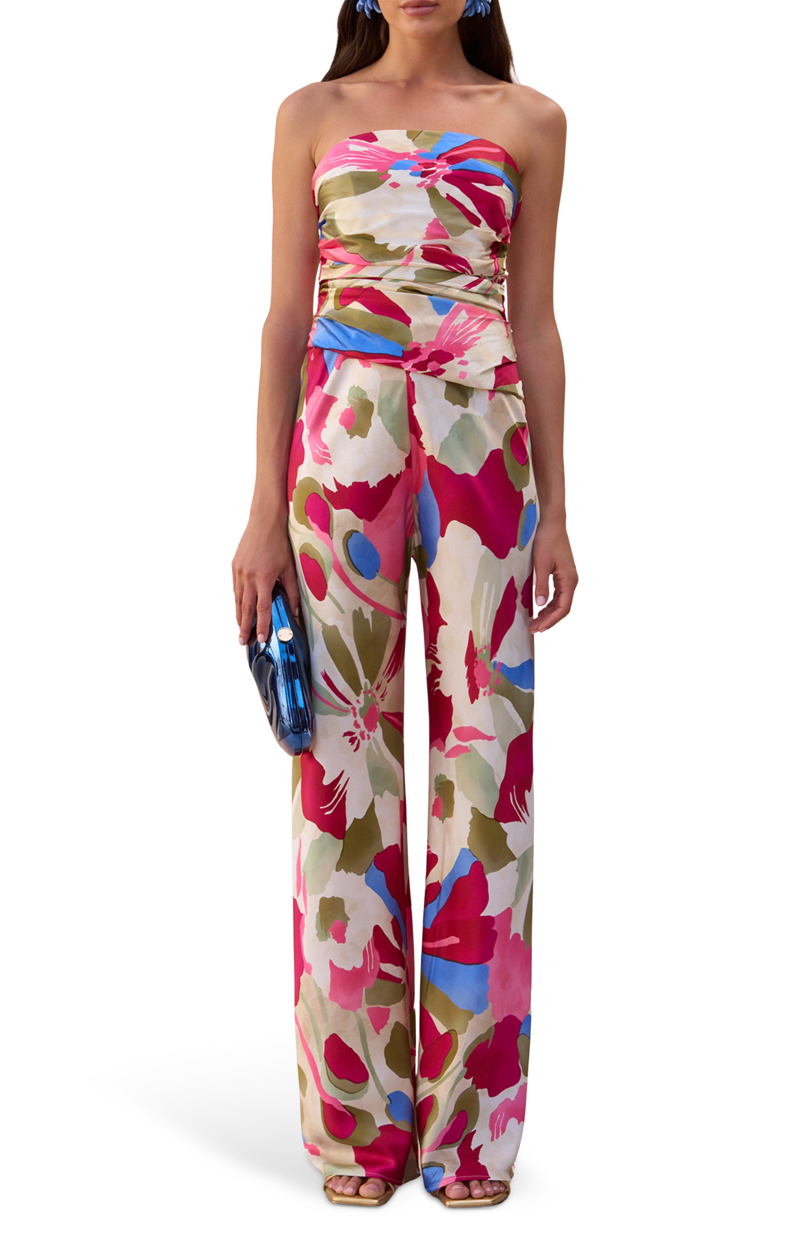 Cult Gaia Krisha Print Strapless Stretch Silk Jumpsuit in Floral Rosette at Nordstrom - 5
