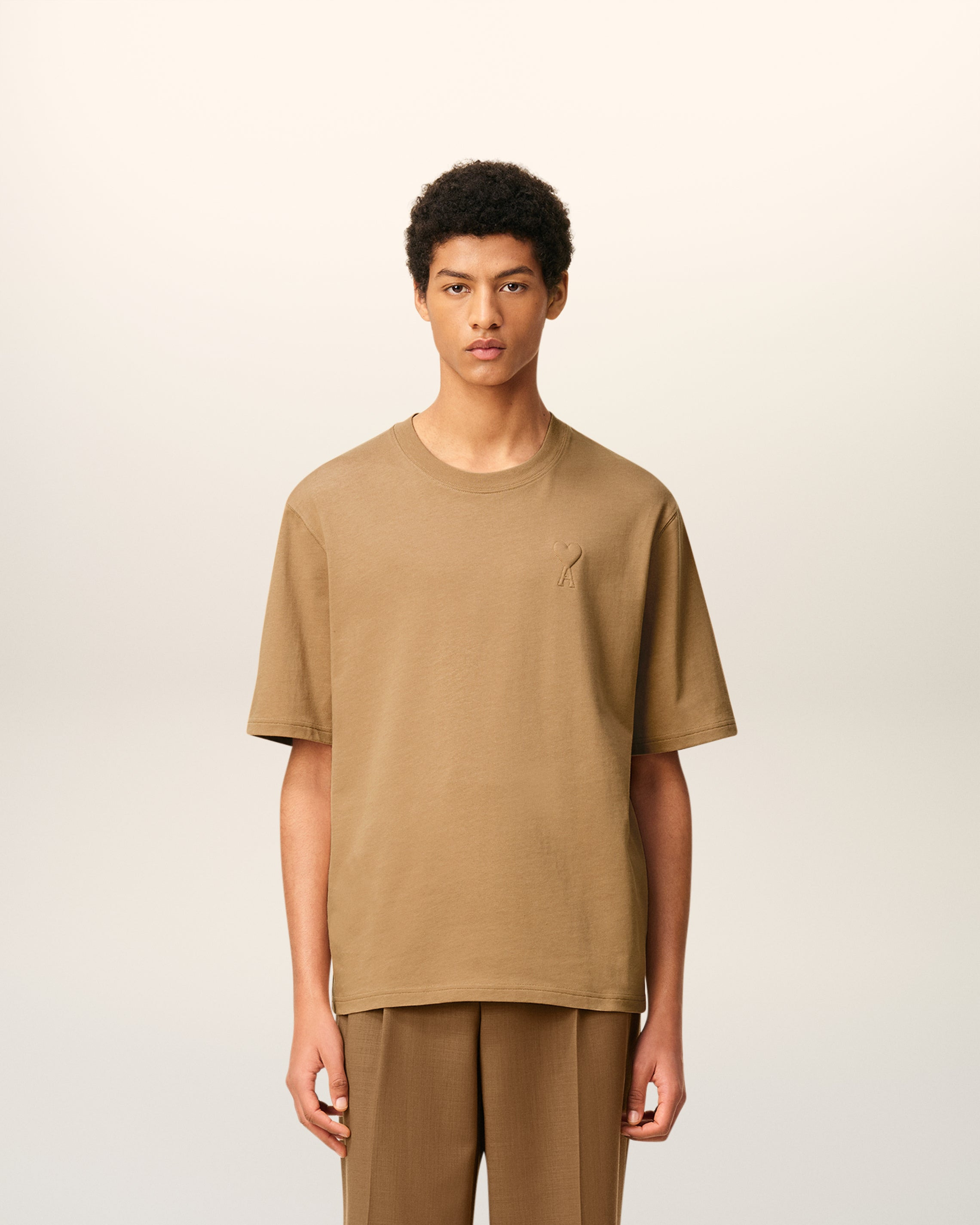 BROWN COTTON AMI DE COEUR COSY FIT T-SHIRT - 2