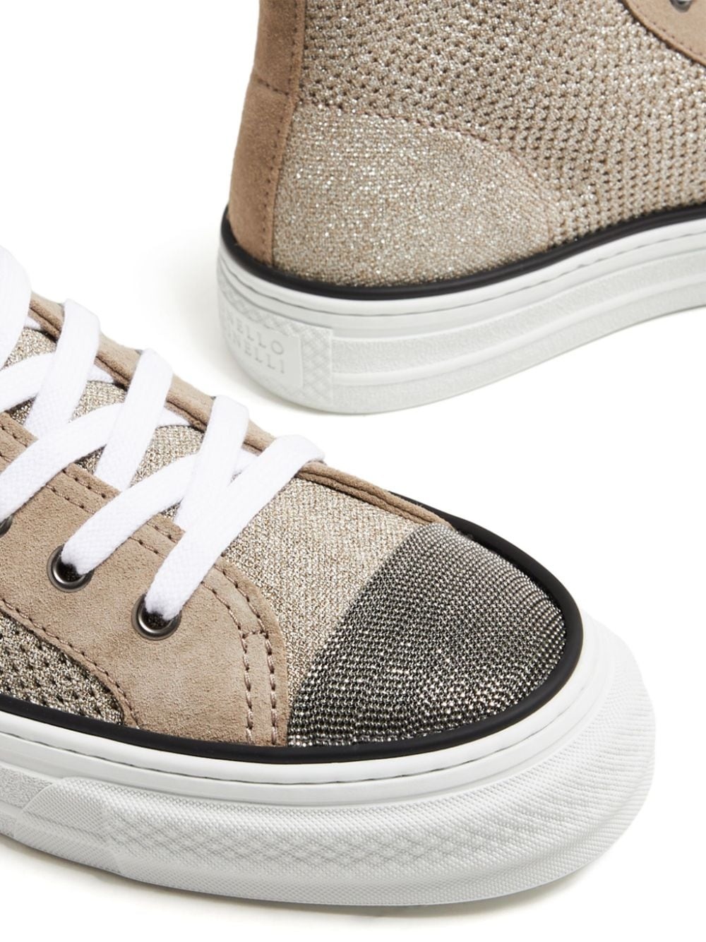 Monili-embellished metallic-knit sneakers - 4