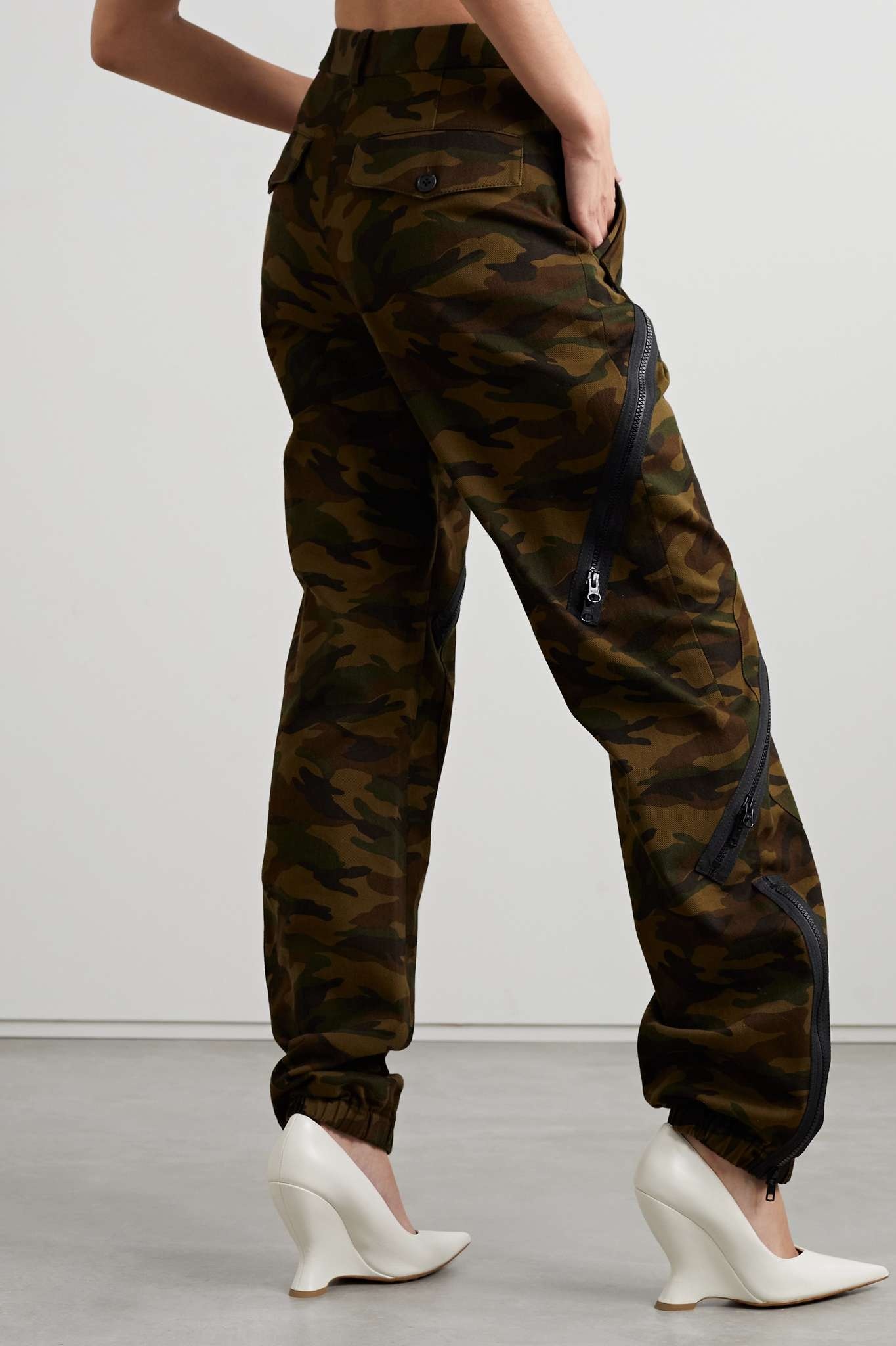 Zip-detailed camouflage-print cotton-twill tapered cargo pants - 3