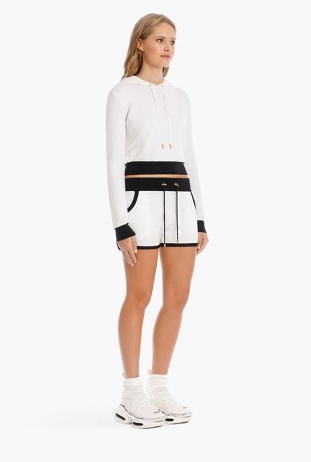 Bicolor wool shorts with embossed Balmain monogram - 6