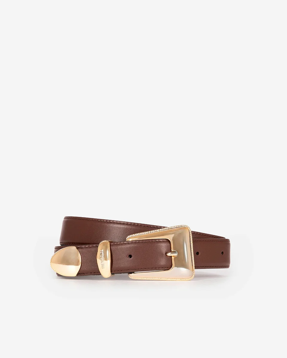 BROWN LEATHER WESTERN BUCKLE BELT - 1
