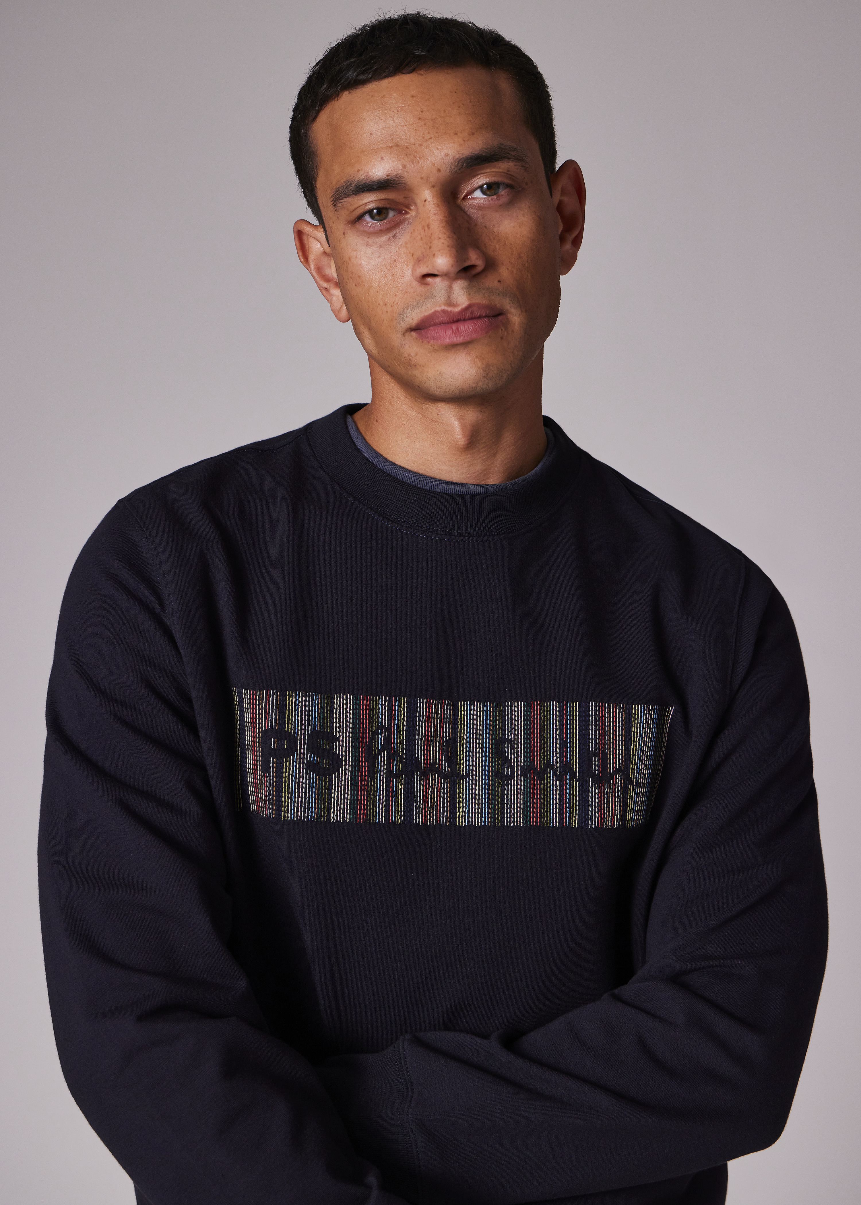 Navy Embroidery Logo Cotton-Blend Sweatshirt - 3