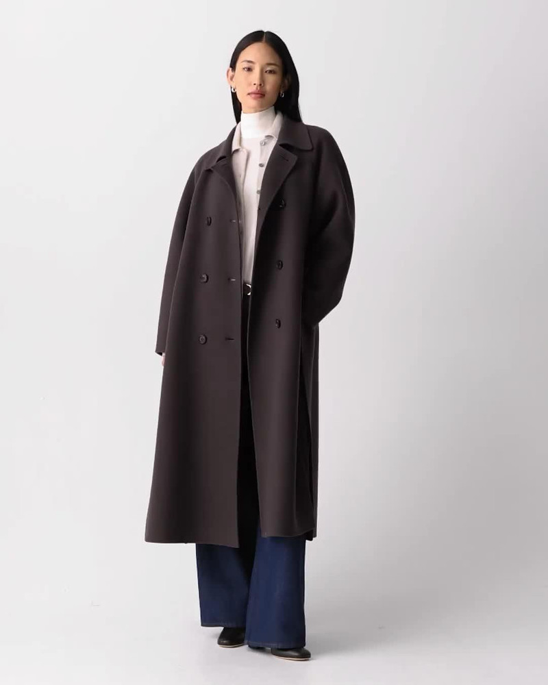 Long Double-Breasted Coat in Textured Wool-Cashmere 6