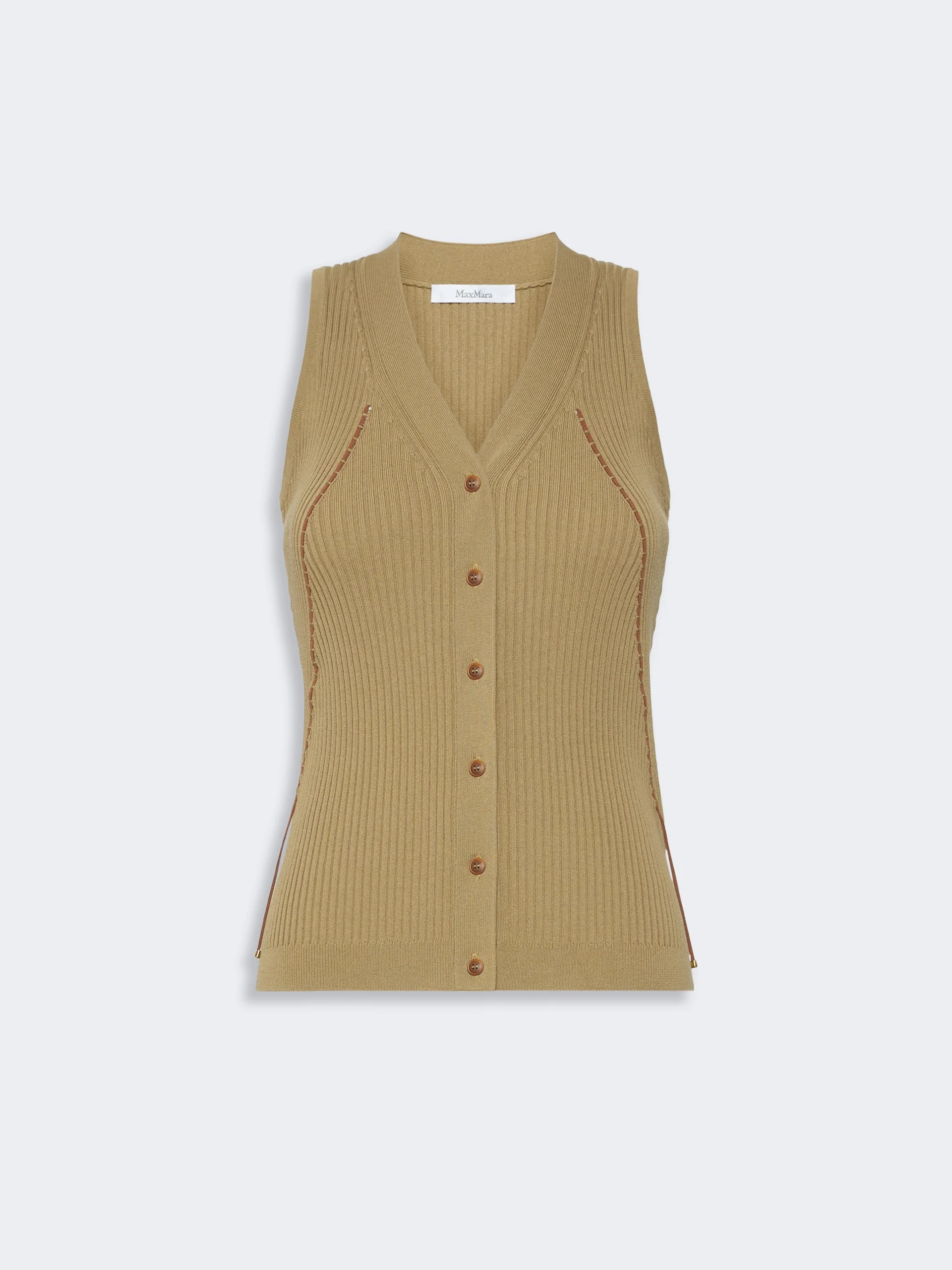 FIORIRE Cotton and viscose yarn gilet - KAKI - 1