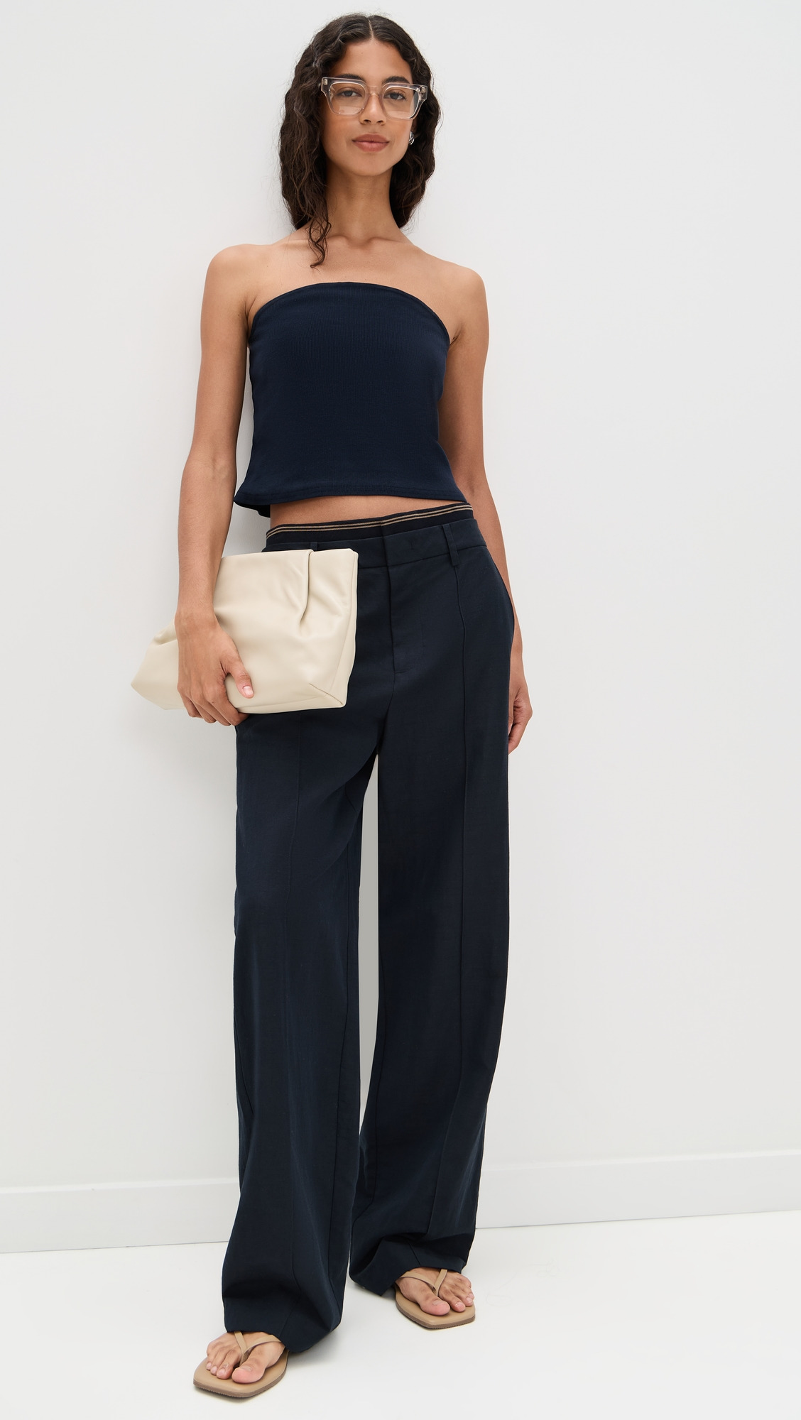 High Waist Rib Trim Trousers - 4