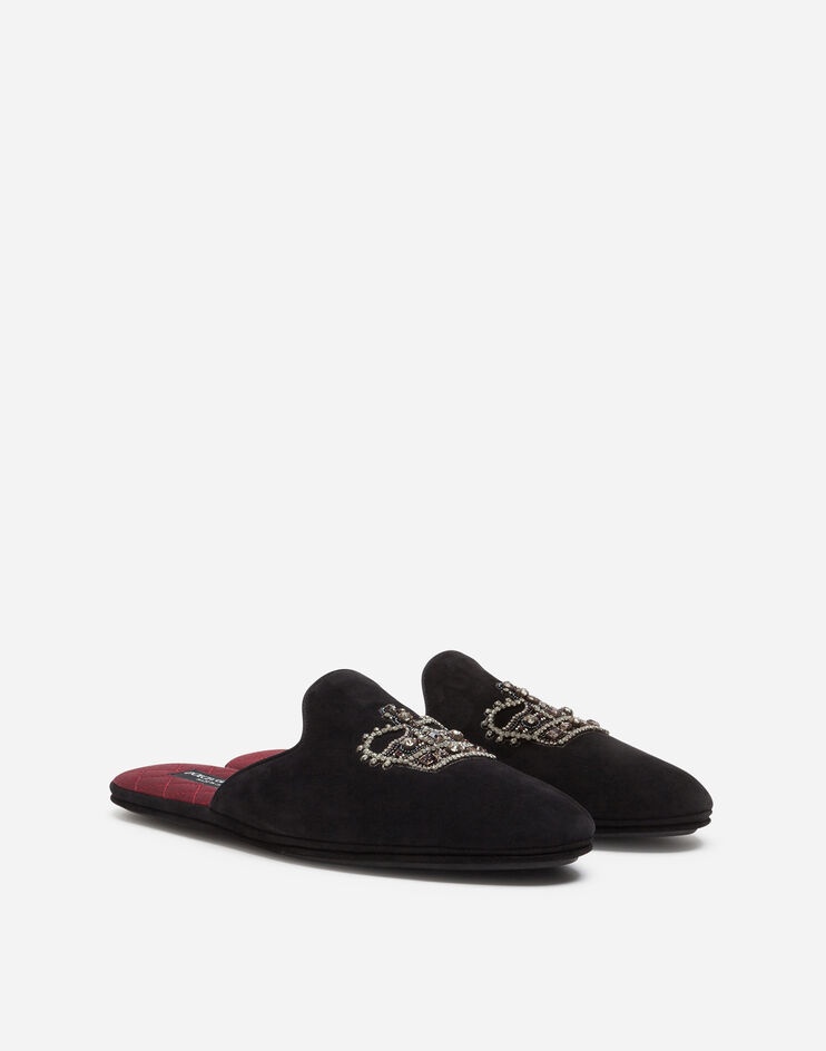 Suede slippers with crown emrboidery - 2