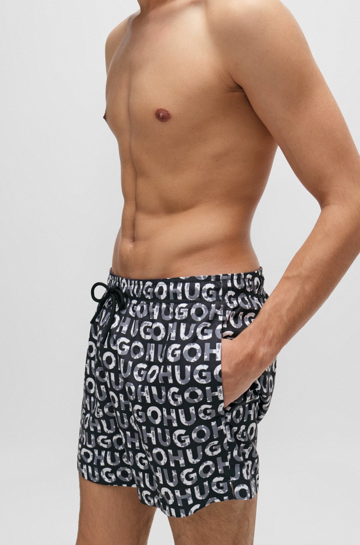 -MATERIAL SWIM SHORTS WITH LOGO PRINT - 3