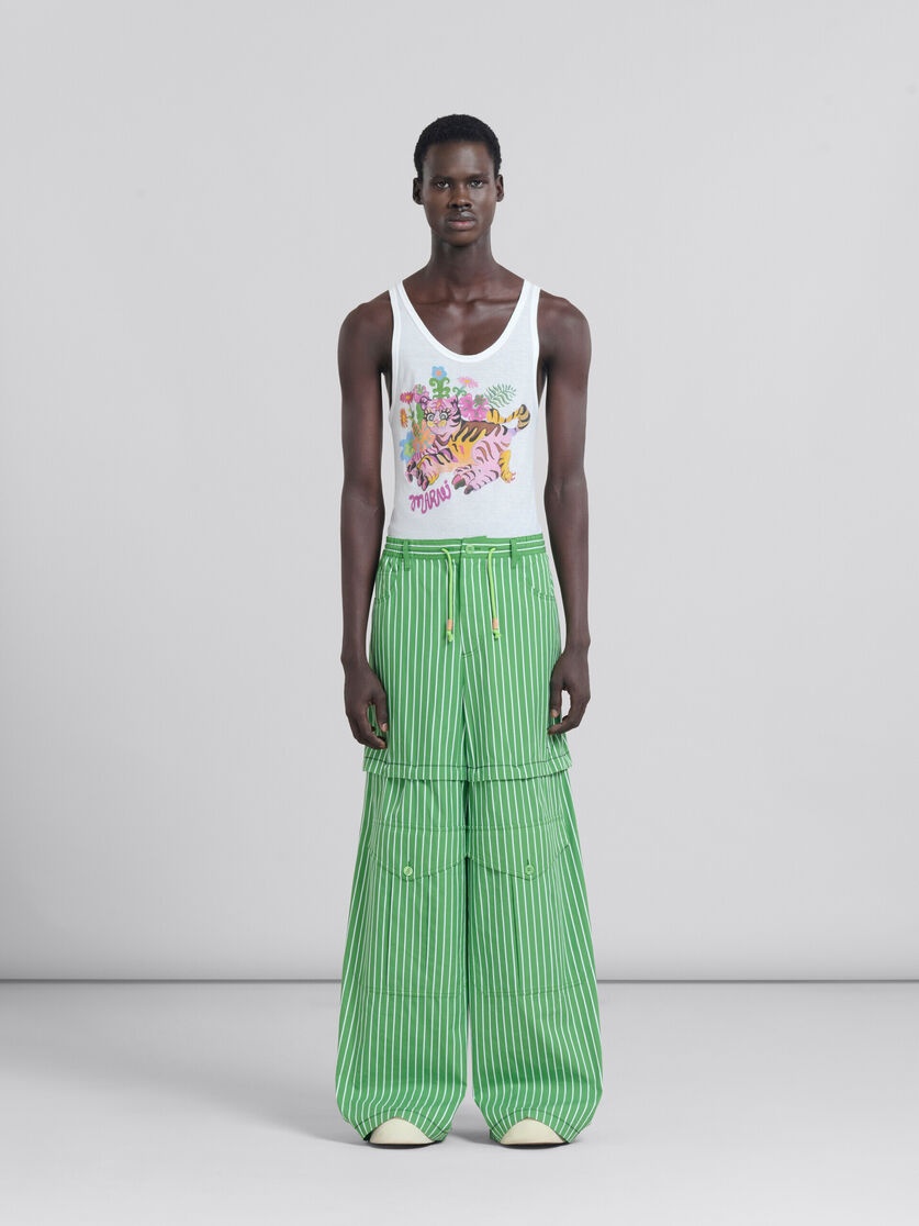 GREEN STRIPED ORGANIC POPLIN HYBRID CARGO PANTS - 1