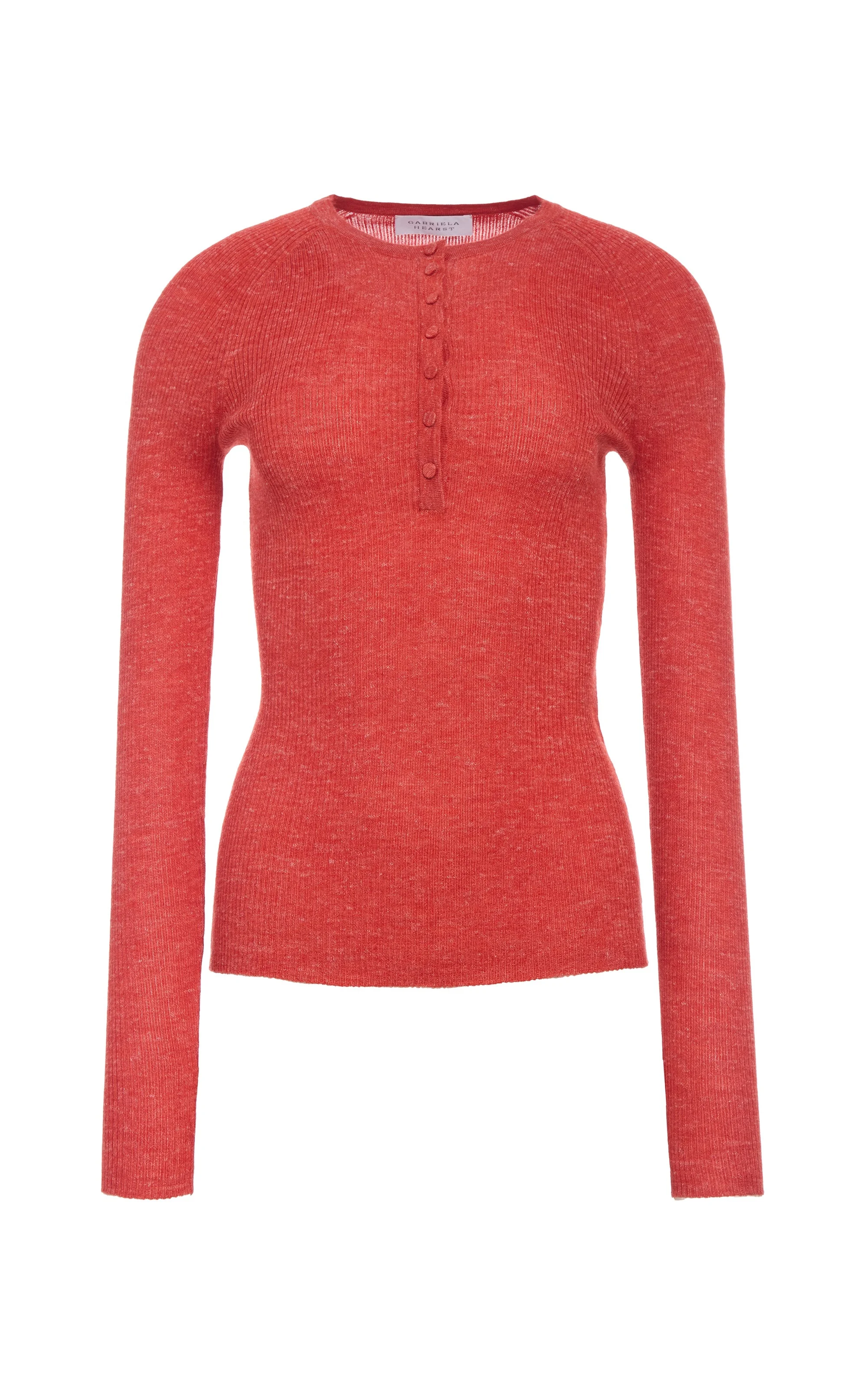 Anges Knit Henley in Antelope Orange Cashmere Silk with Hemp - 1
