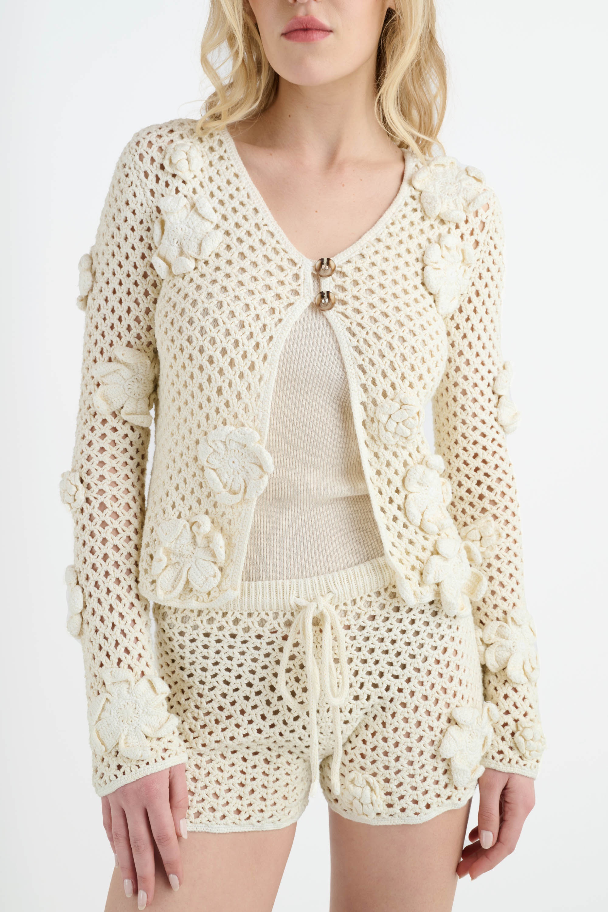 FLORAL LACE CROCHET CARDIGAN - 3