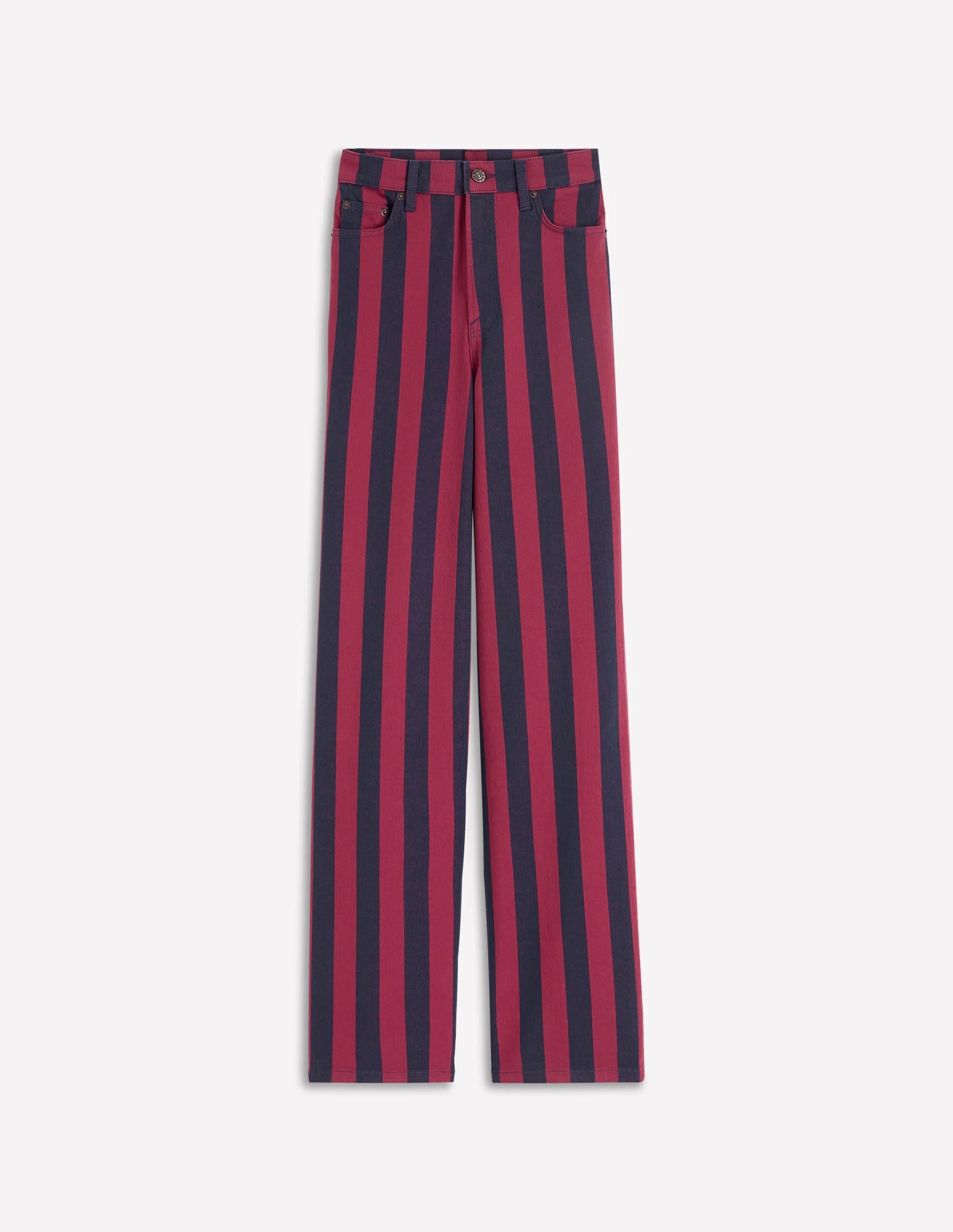 High Rise Column Leg Jeans-Red and Navy Stripe - 1