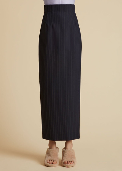 KHAITE The Loxley Skirt in Navy and White Stripe outlook