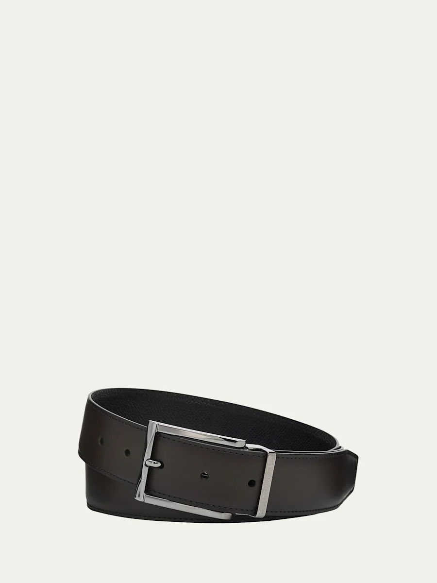Men's Reversible Double Adjustable Hammered Leather Belt - 1