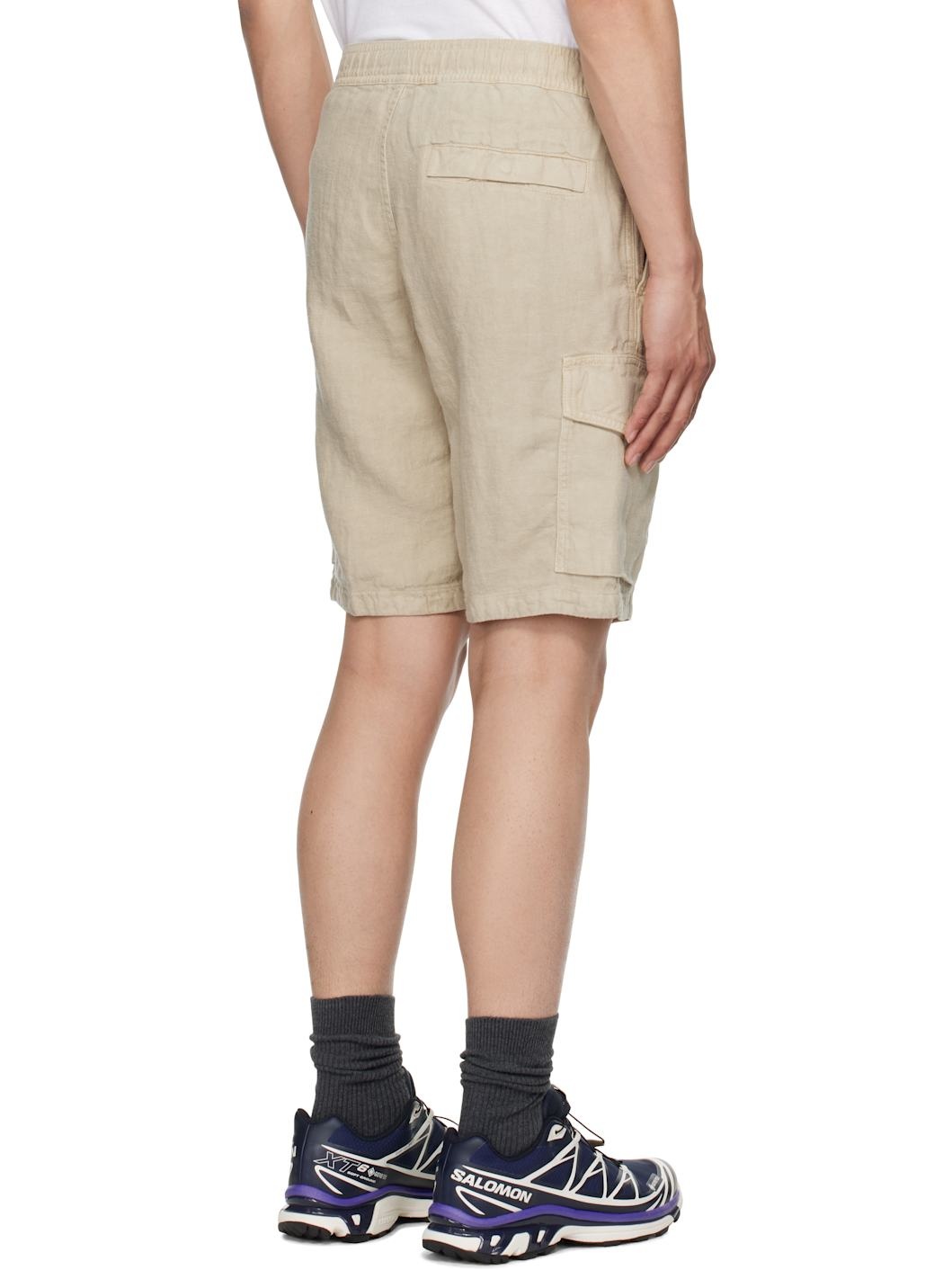 Beige Diagonal Linen Shorts - 3