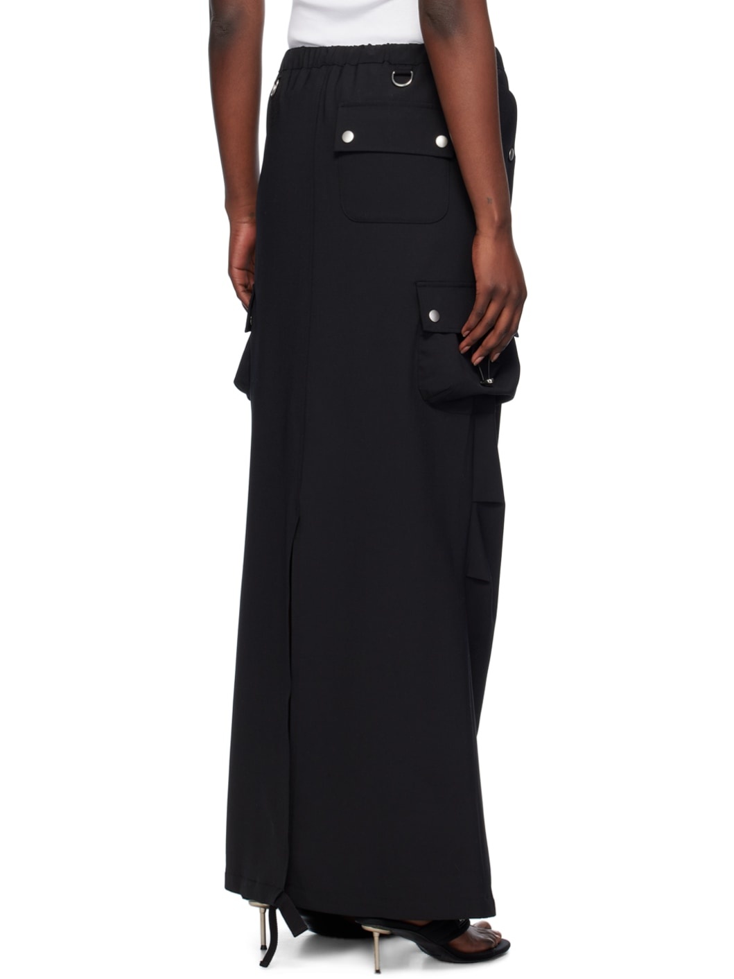 Black Tailored Cargo Maxi Skirt - 3