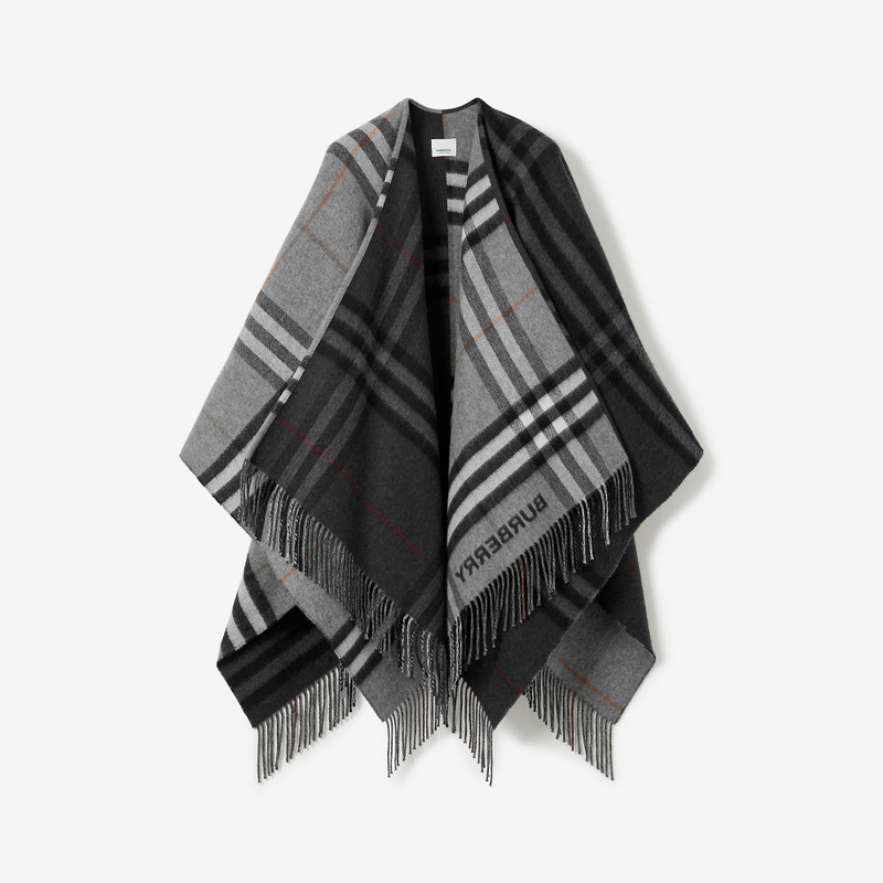 Contrast Check Wool Cashmere Jacquard Cape 1