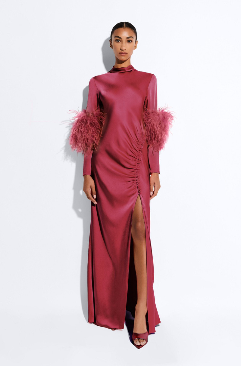 LAPOINTE Satin Tab Gown With Feathers outlook
