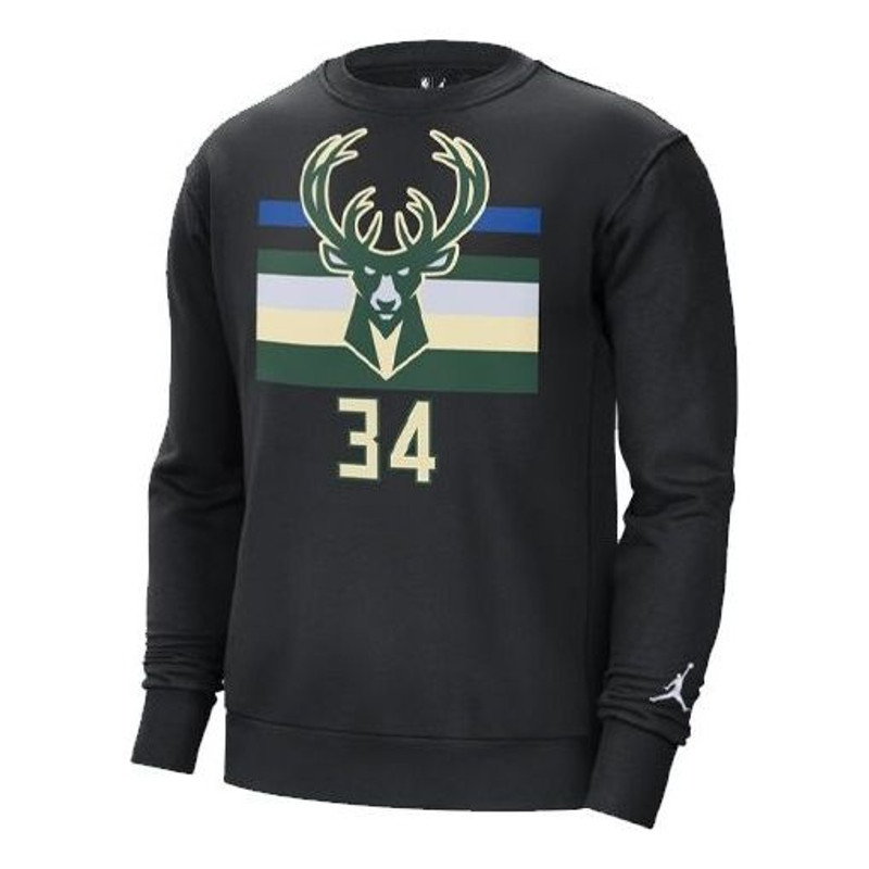Air Jordan NBA Milwaukee Bucks Sports Fleece Round Neck Black DC0814-010 - 1
