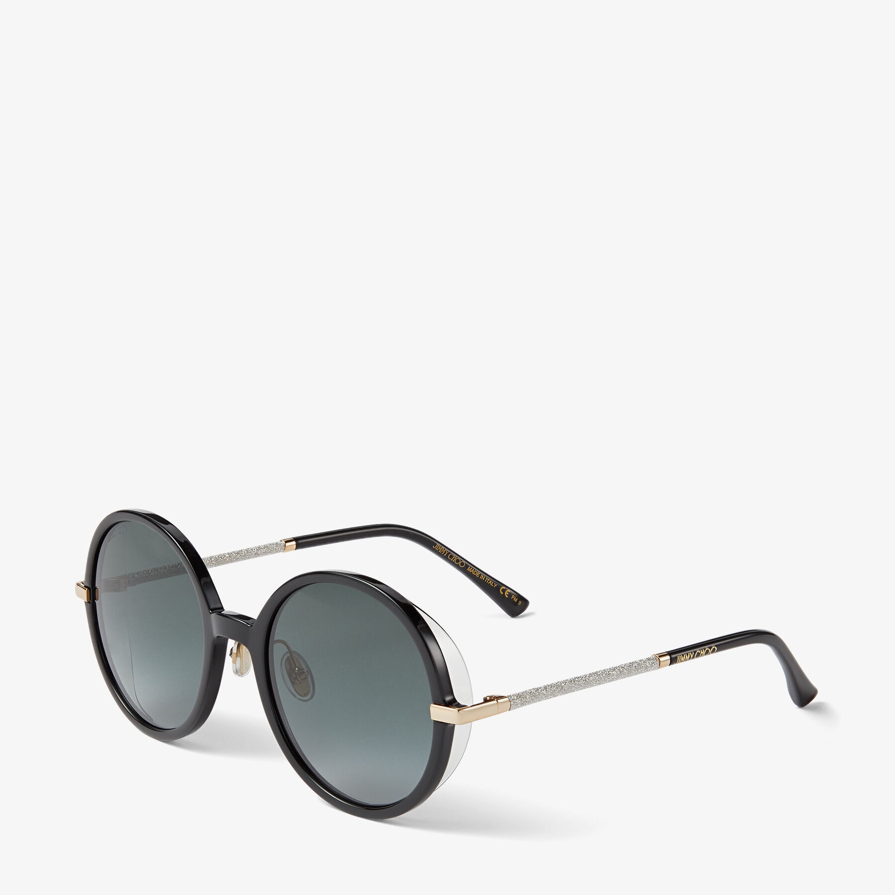 Ema
Black Round-Frame Sunglasses with Glitter - 3