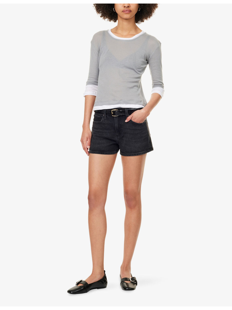 PAIGE Hayley Mid-Rise Denim Mini Shorts outlook