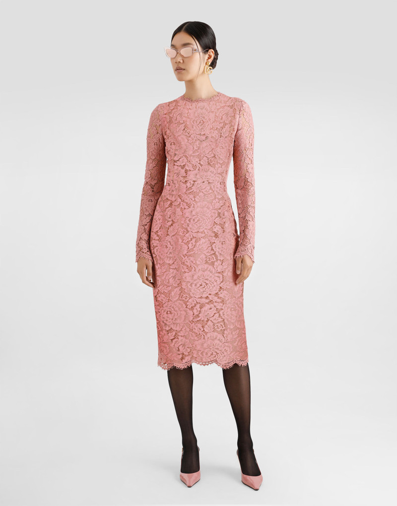 Dolce & Gabbana Calf-length sheath dress in branded floral cordonetto lace outlook