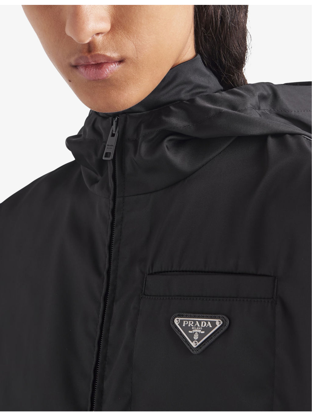 Re-Nylon brand-plaque recycled-nylon hooded jacket - 5
