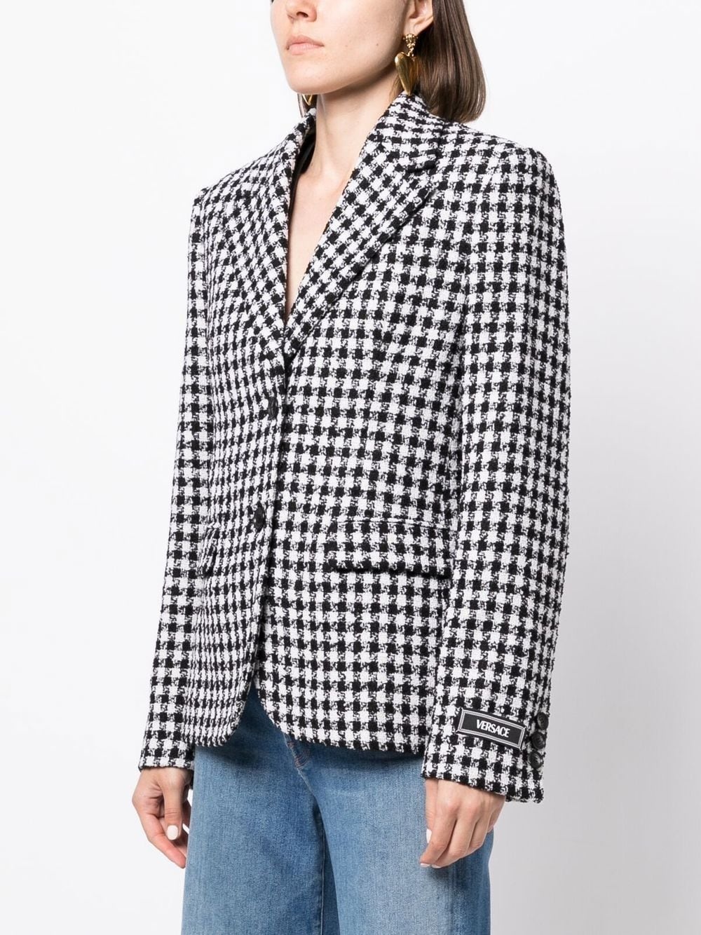 dogtooth single-breasted tweed blazer - 3