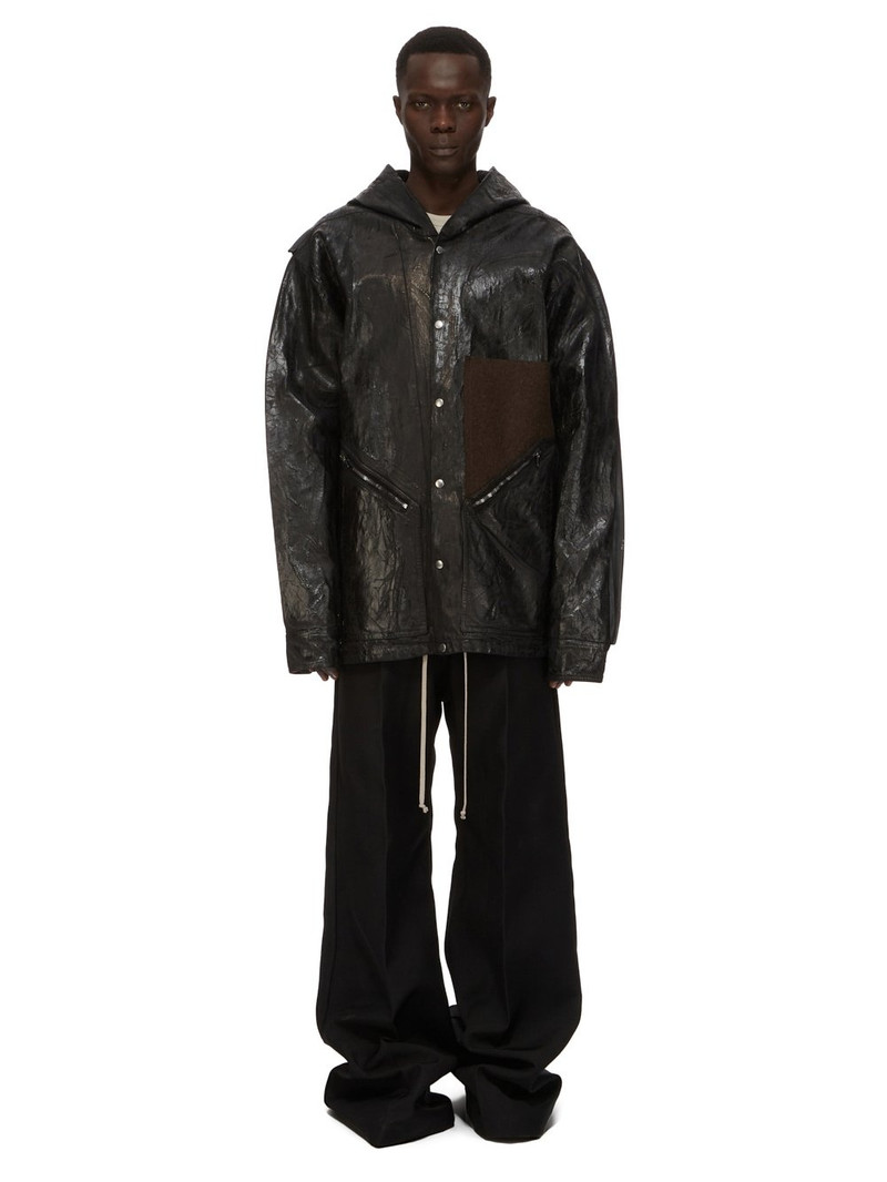 Oversized Wool-Trimmed Painted Distressed Denim Jacket 9