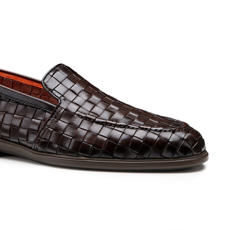 Men's dark brown woven leather loafer 5