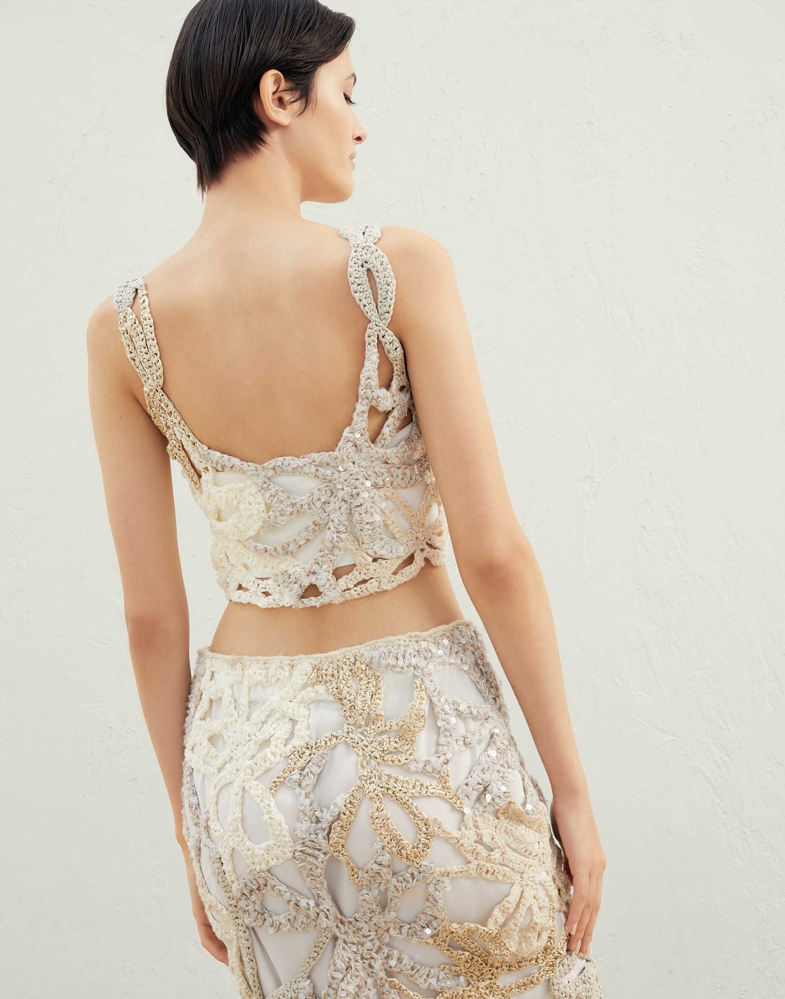 Handmade Marine Flower Crochet OPERA top in linen, cotton and silk - 2