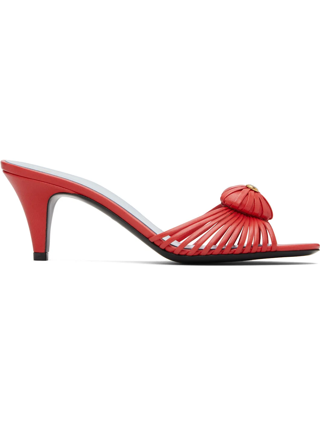 Red Leather Woven Heart Heeled Sandals - 1