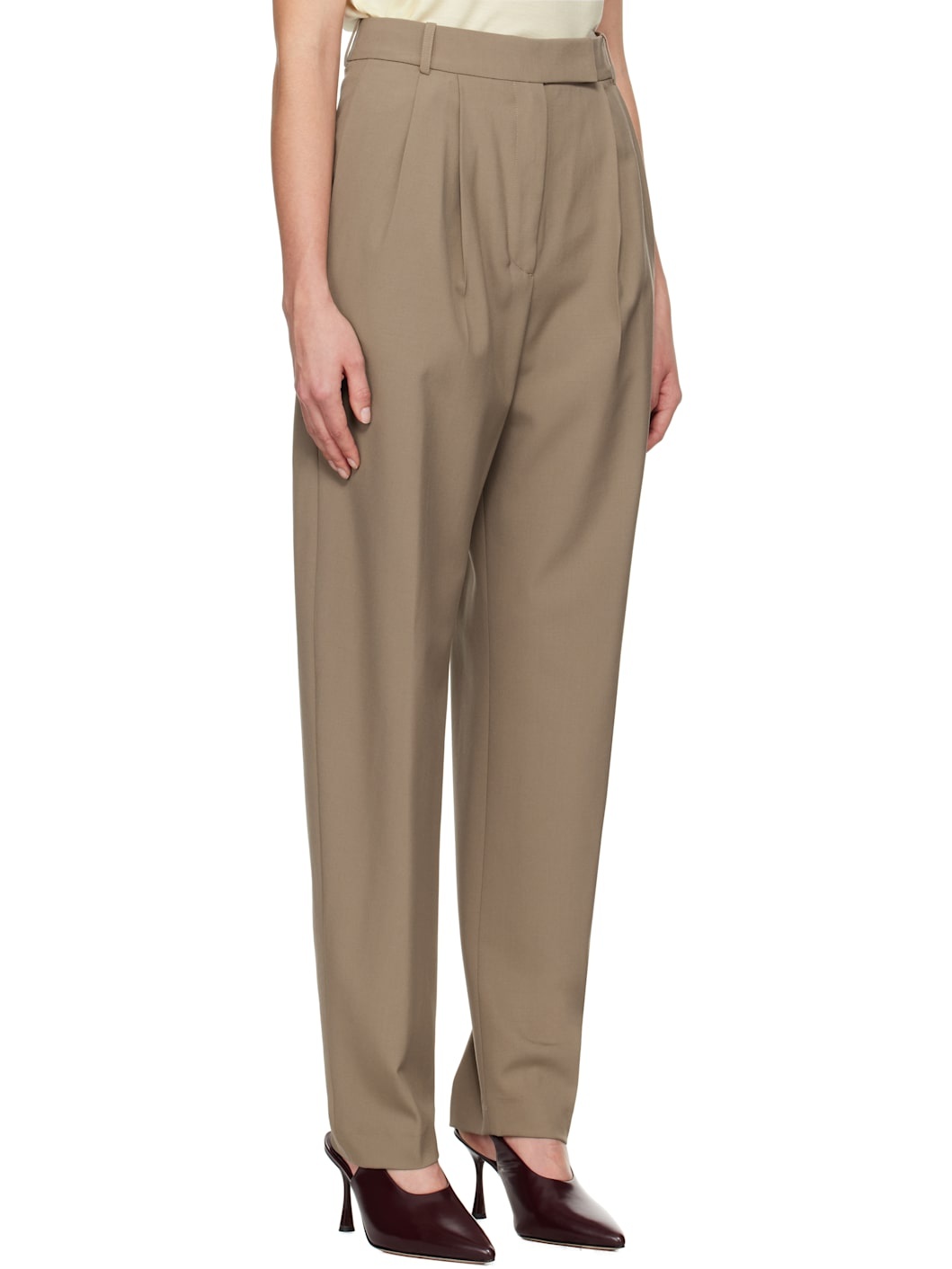 Taupe Round-Leg Tailored Trousers - 2