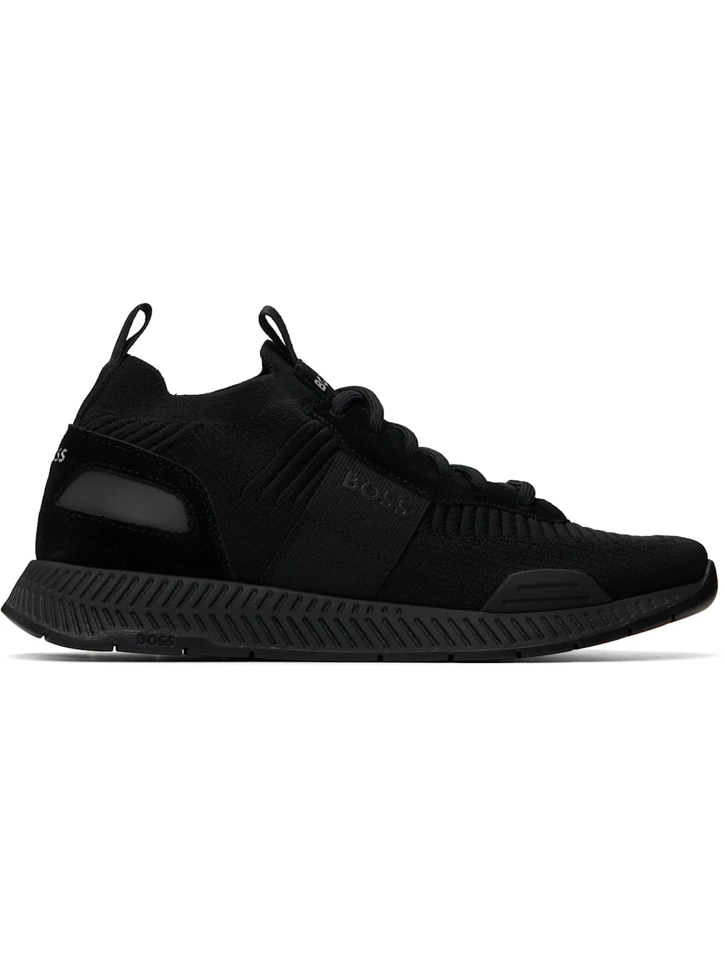 Black Suede Trim Knitted Upper Sneakers - 1