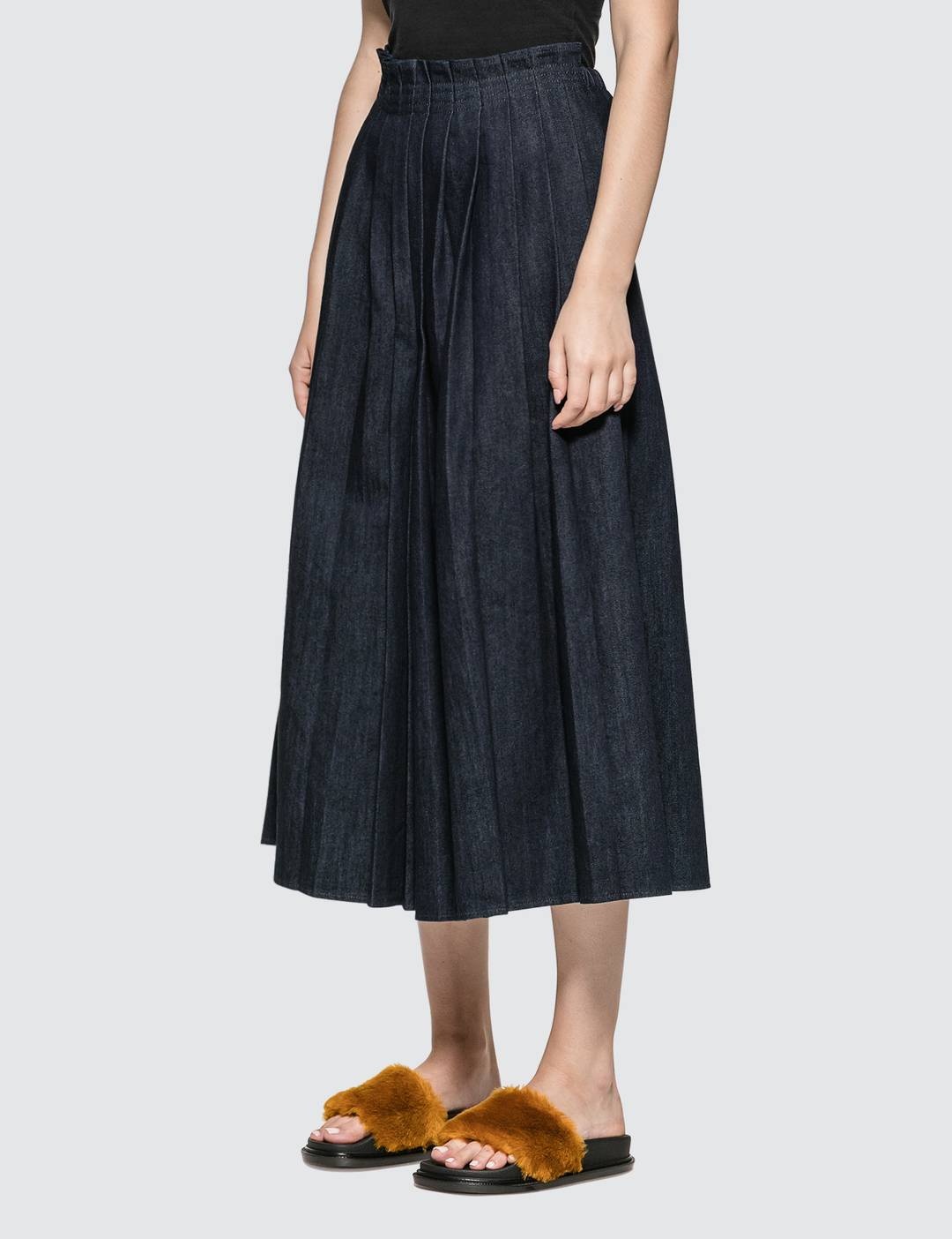 Denim Pleated Skirt Pants - 2