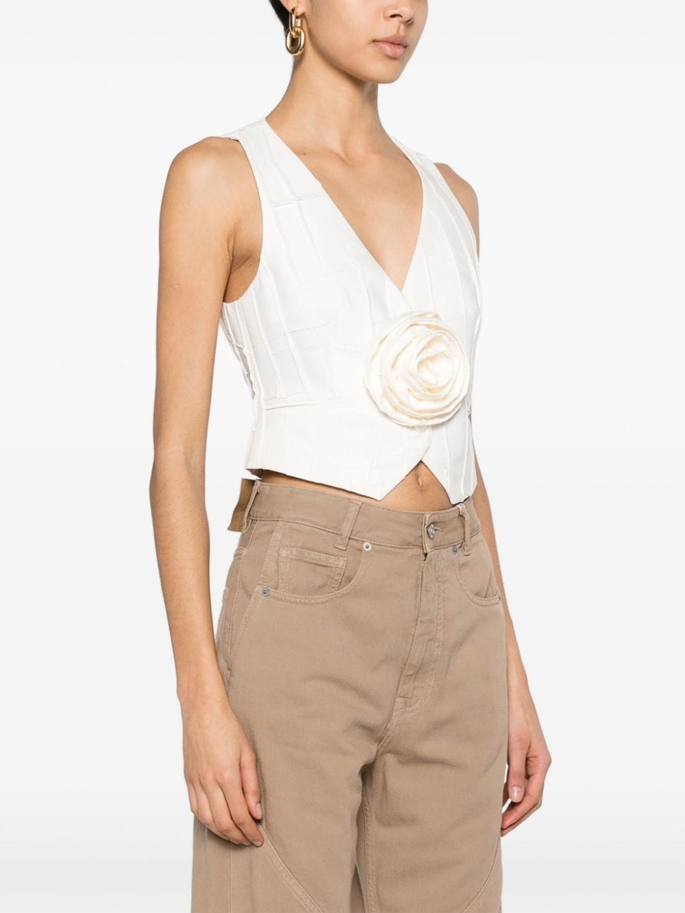 floral-applique pleated waistcoat - 3