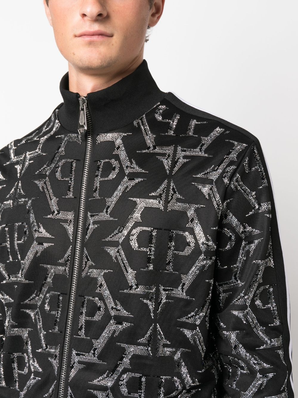 rhinestone-embellished zip-up jacket - 5