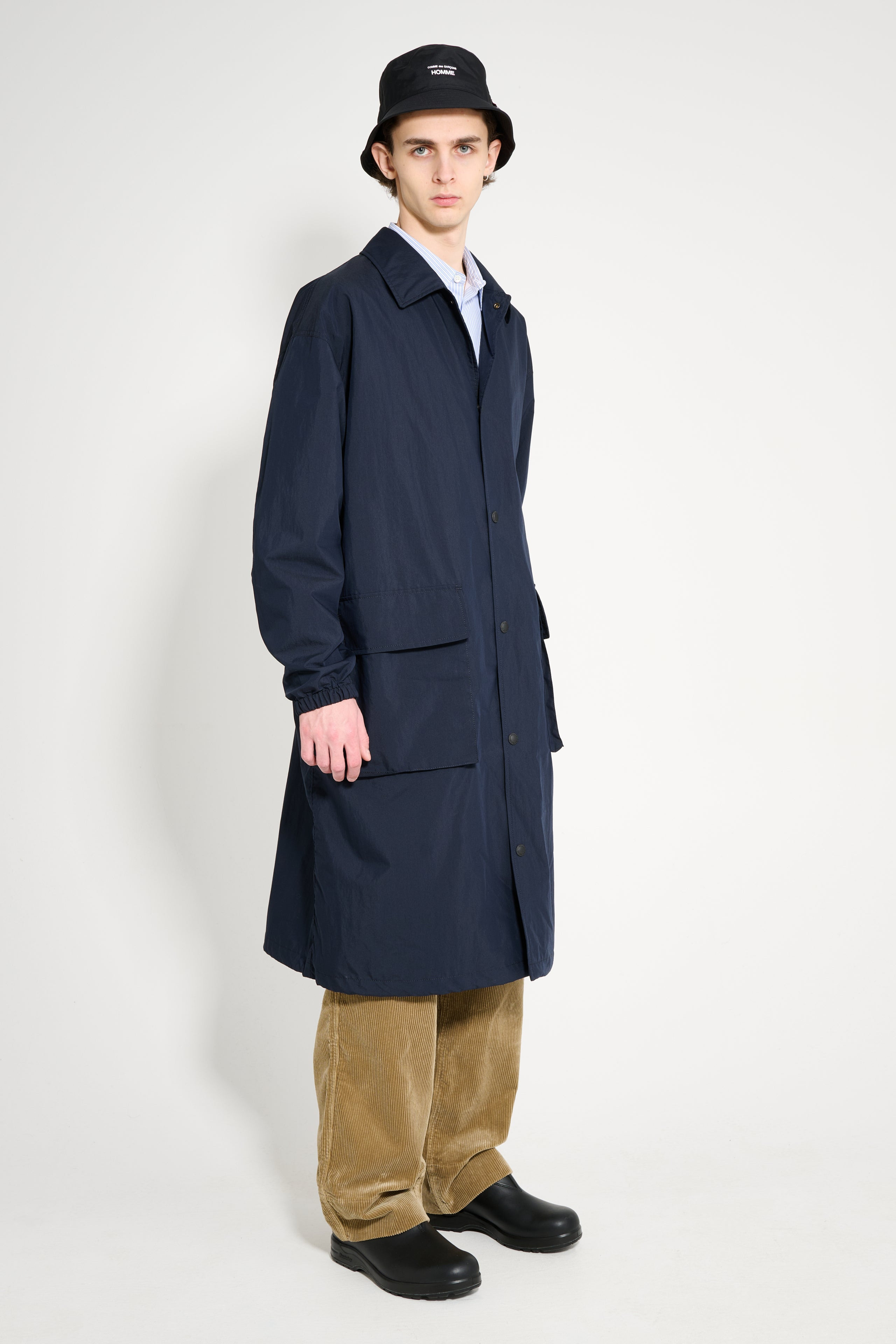 COMME DES GARÇONS HOMME TYPEWRITER COTTON MAC COAT NAVY - 3