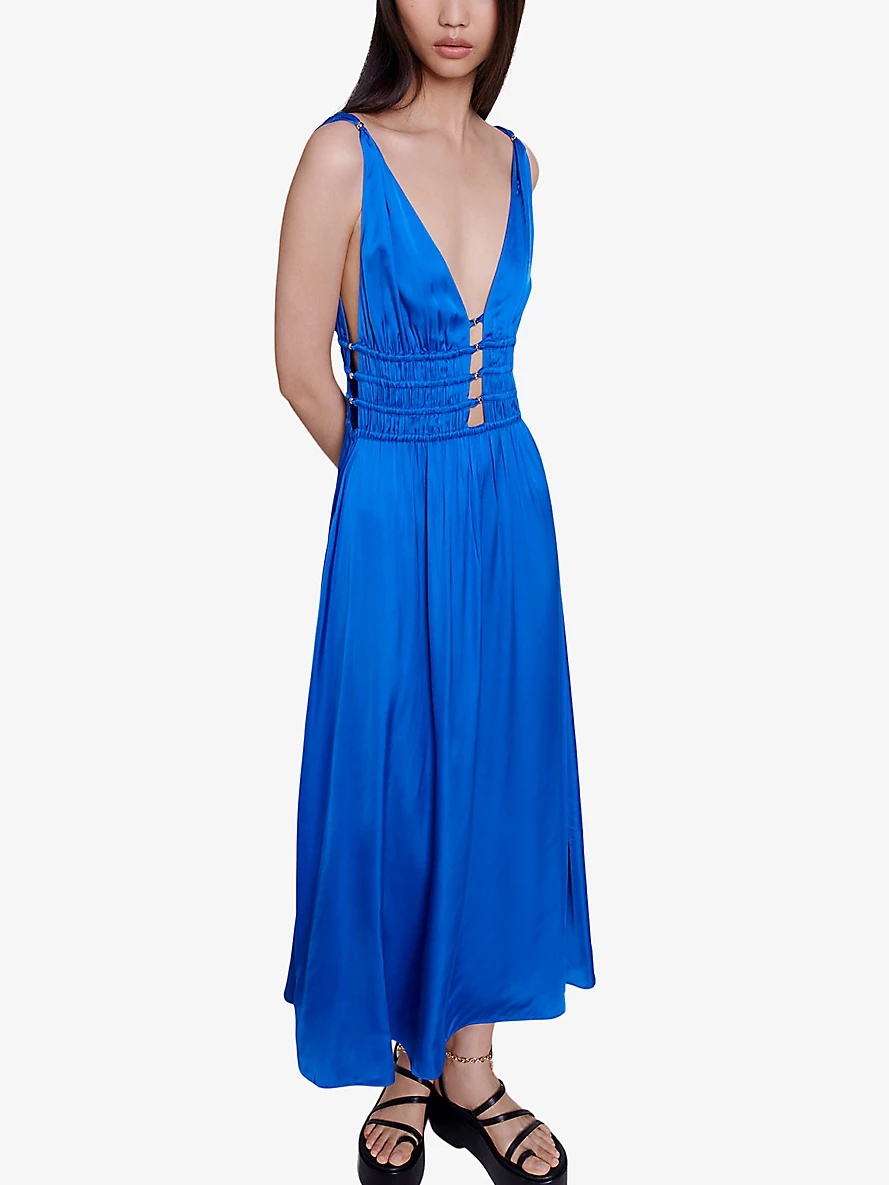 Cutaway-side V-neck woven midi dress - 5