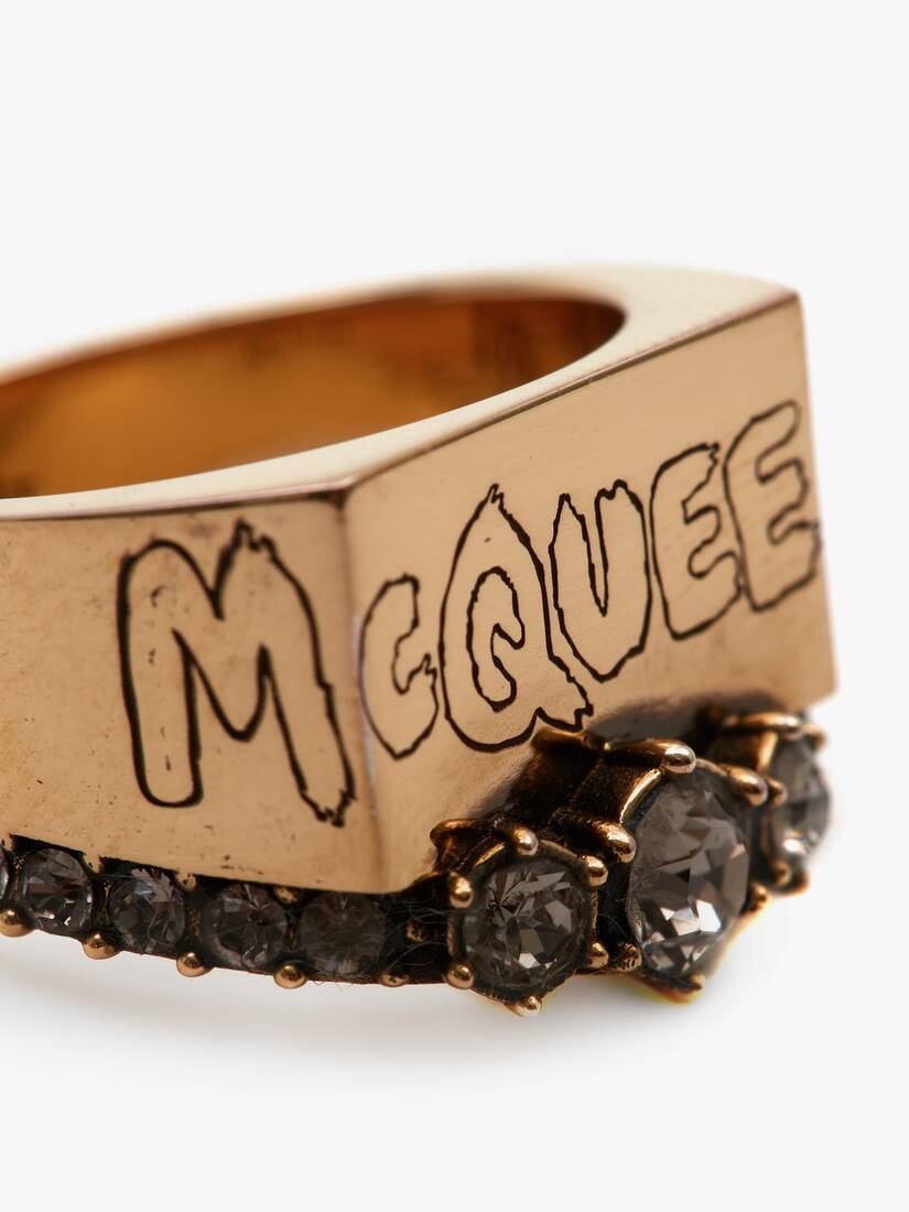 Mcqueen Graffiti Pave Ring in Antique Gold - 3