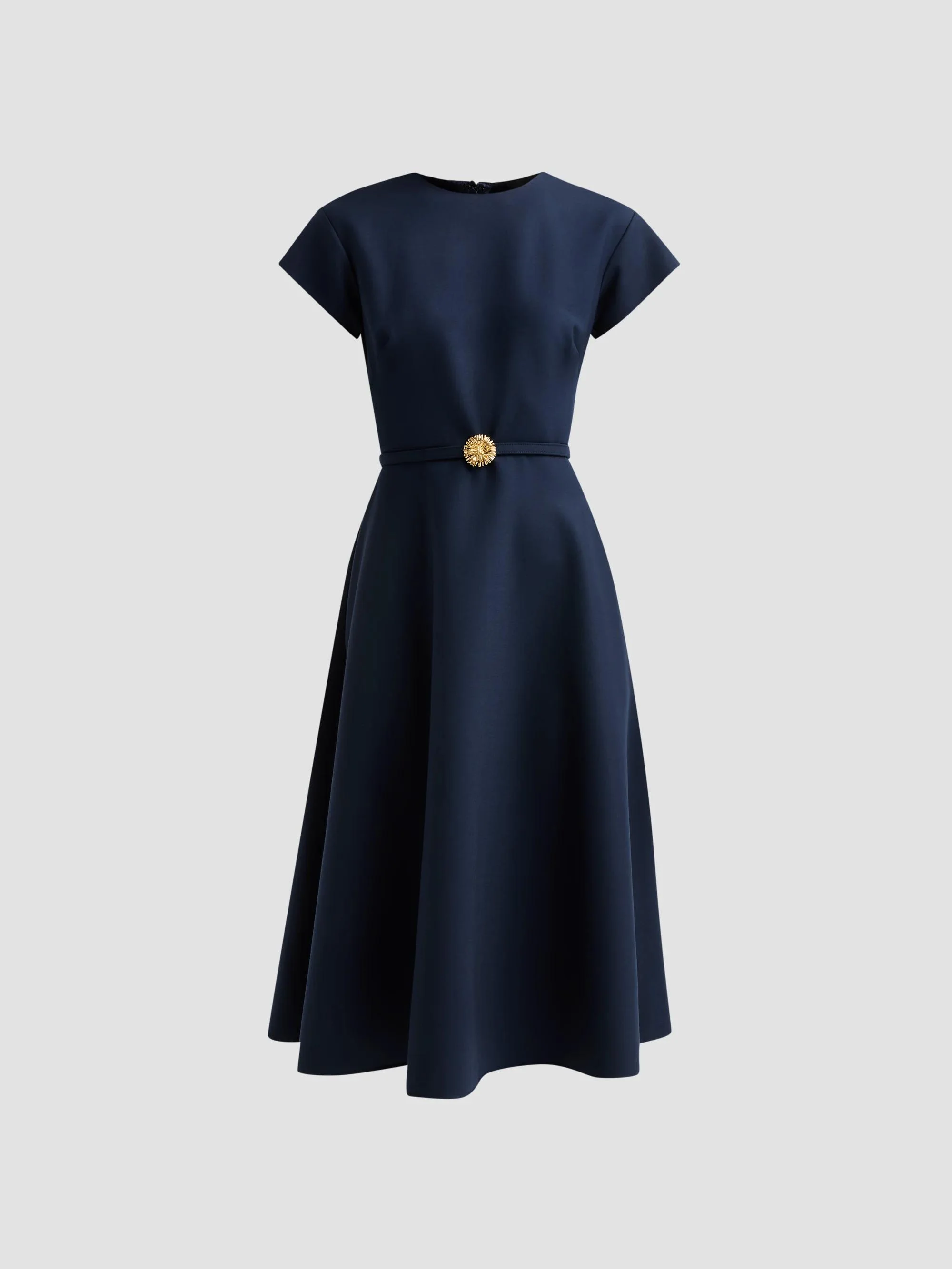 Women's Stretch Wool Short Sleeve Midi Dress - Navy - 1