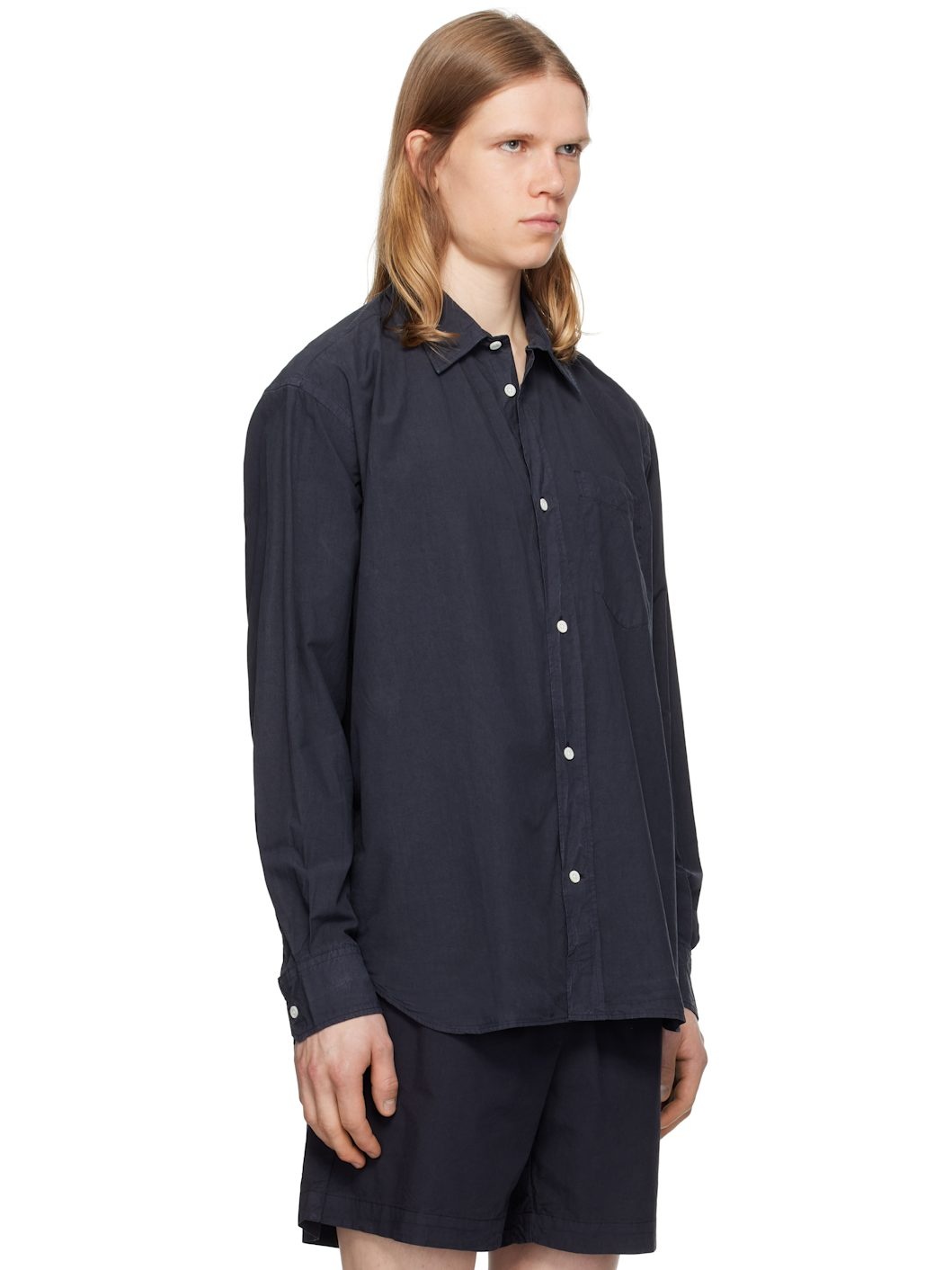 Navy Mo Cotton Tencel Shirt - 2