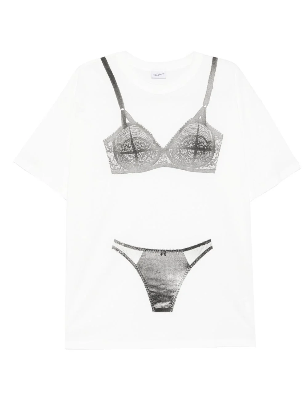 lingerie-print cotton T-shirt - 1