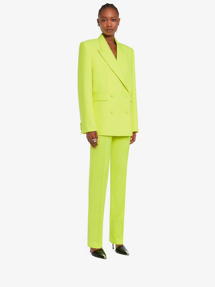 Women's Long Cigarette Trousers in Acid Yellow - 3