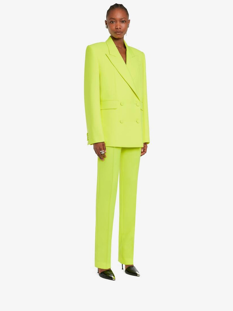 Women's Long Cigarette Trousers in Acid Yellow 3