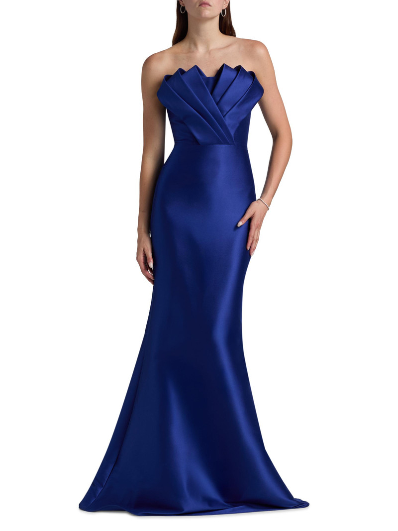Women's Satin Strapless Evening Gown - Cobalt 6